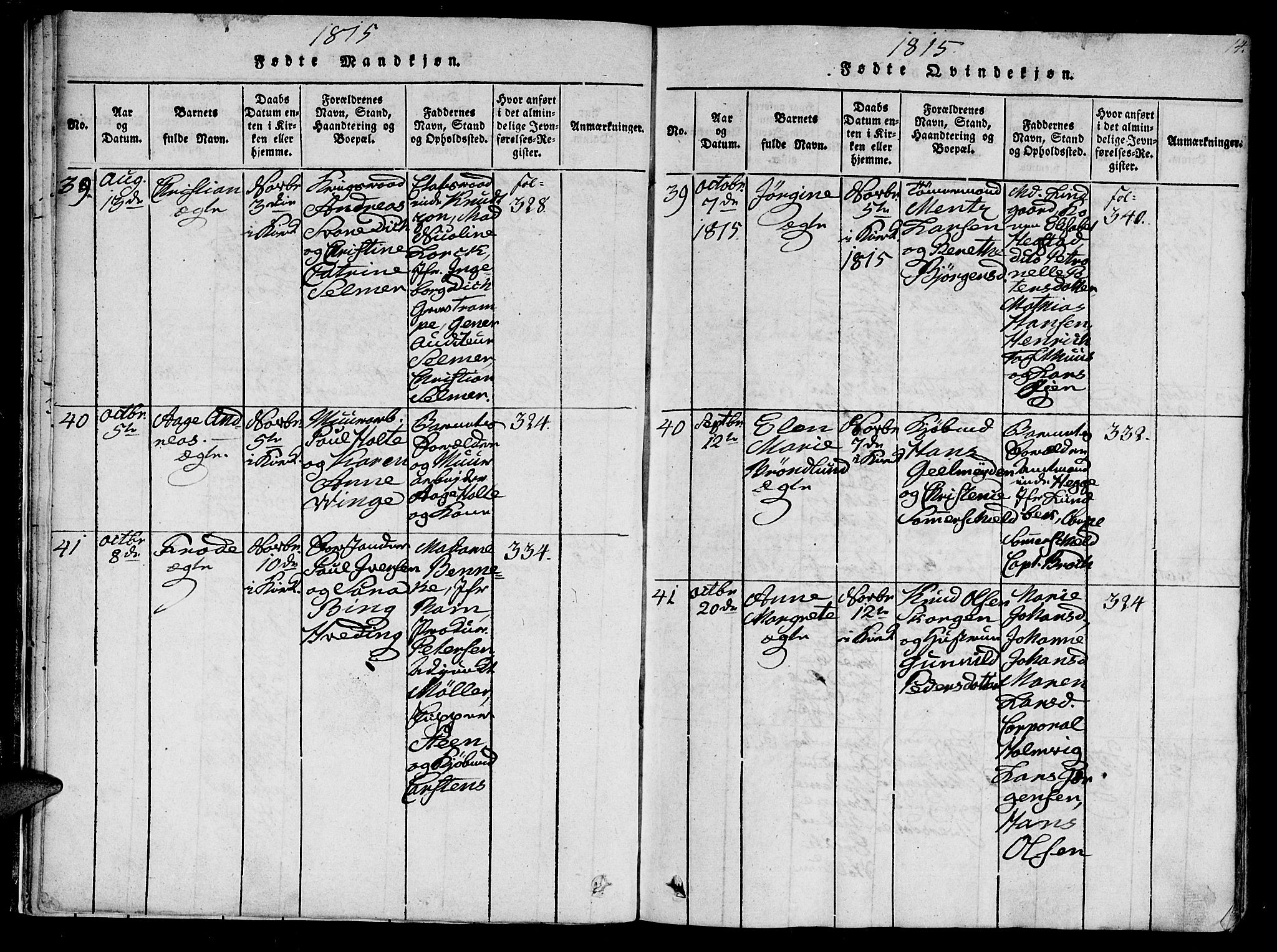 Ministerialprotokoller, klokkerbøker og fødselsregistre - Sør-Trøndelag, AV/SAT-A-1456/602/L0107: Parish register (official) no. 602A05, 1815-1821, p. 14