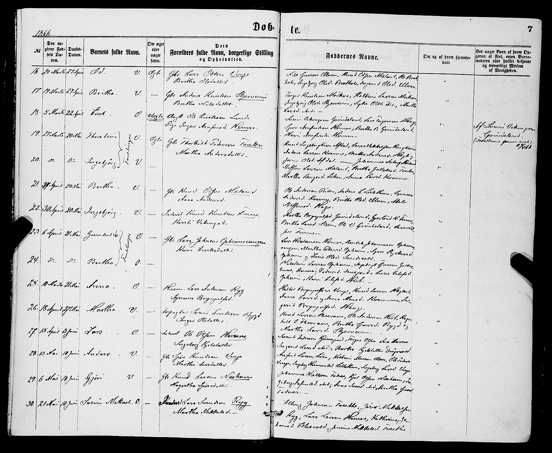 Vossestrand Sokneprestembete, SAB/A-79101/H/Haa: Parish register (official) no. A 1, 1866-1877, p. 7