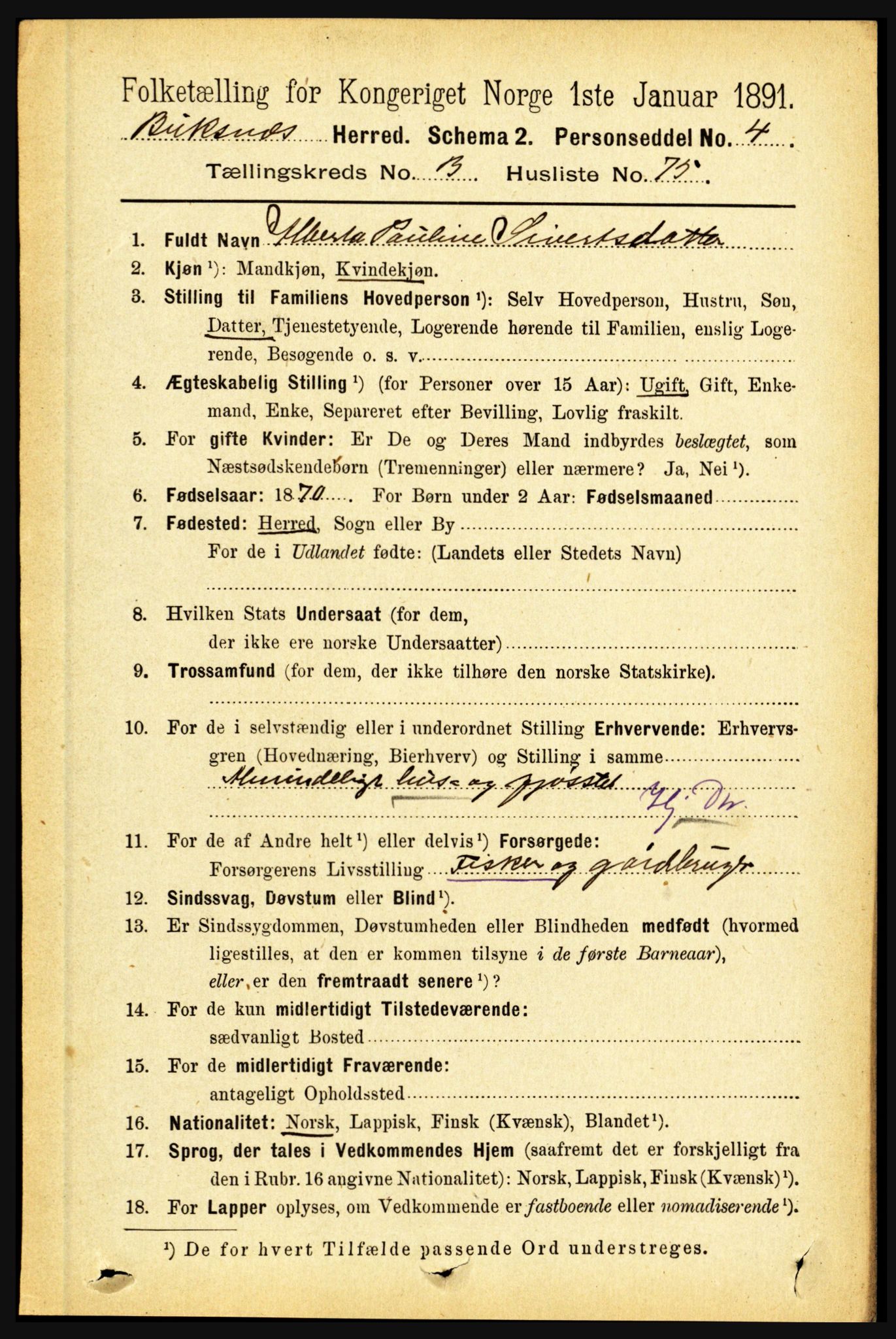 RA, 1891 census for 1860 Buksnes, 1891, p. 2715