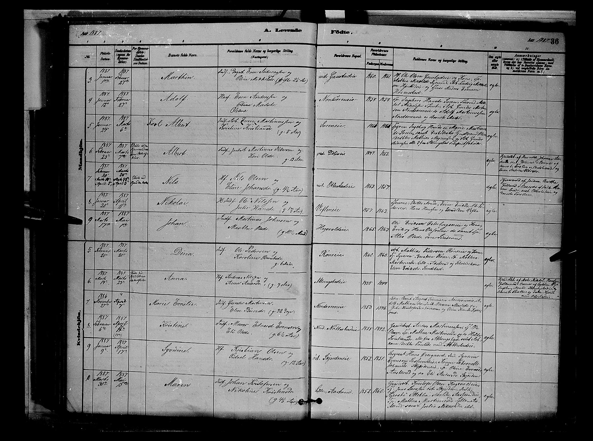 Stange prestekontor, AV/SAH-PREST-002/L/L0007: Parish register (copy) no. 7, 1880-1893, p. 36