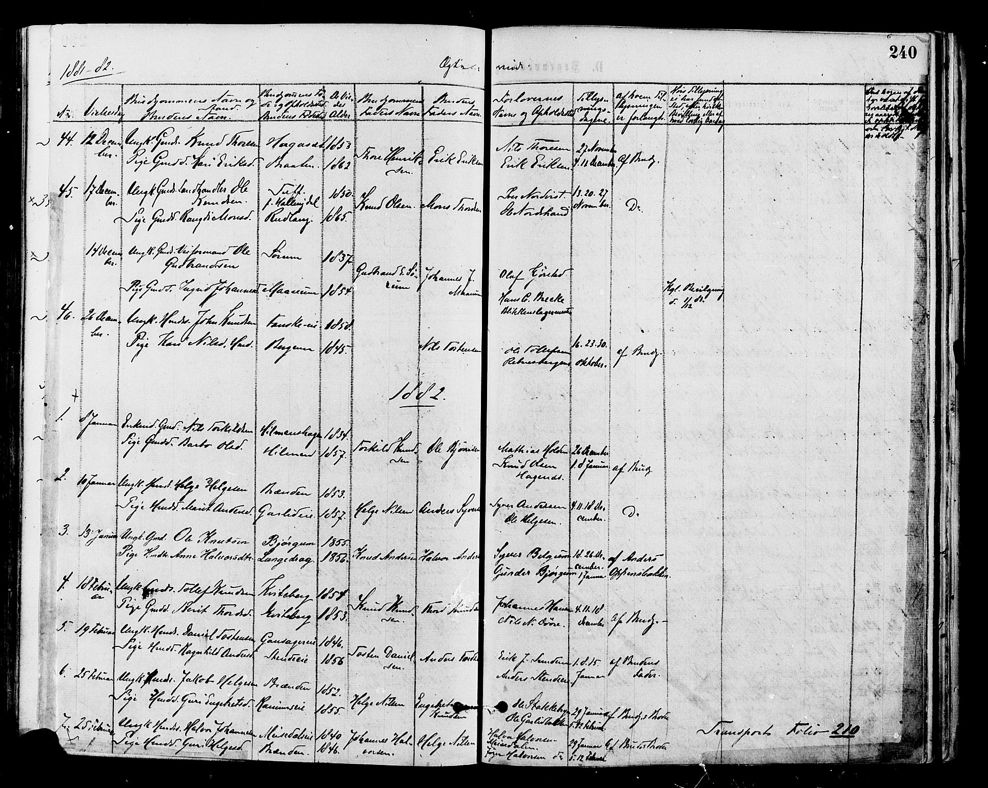 Nord-Aurdal prestekontor, AV/SAH-PREST-132/H/Ha/Haa/L0009: Parish register (official) no. 9, 1876-1882, p. 240