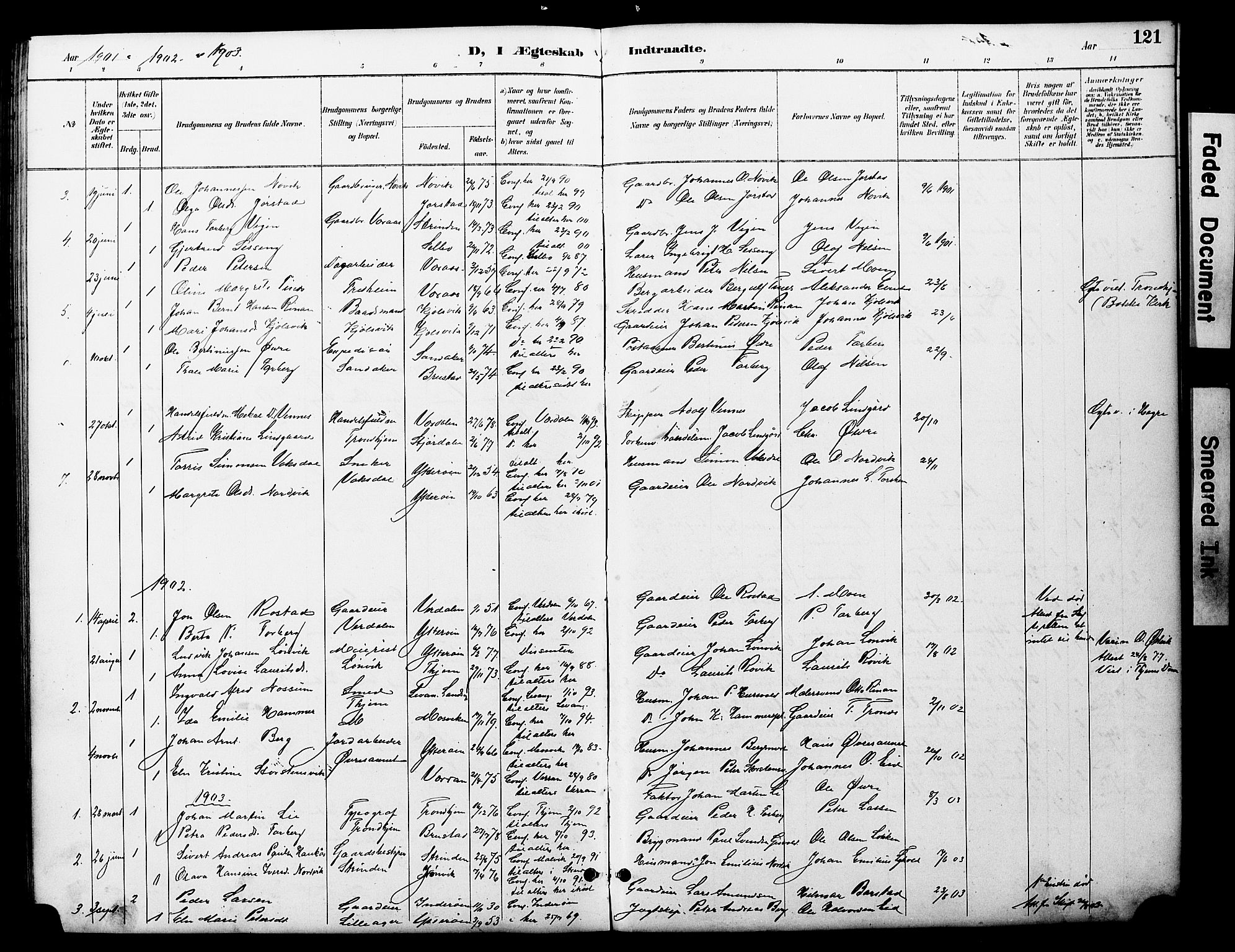Ministerialprotokoller, klokkerbøker og fødselsregistre - Nord-Trøndelag, SAT/A-1458/722/L0226: Parish register (copy) no. 722C02, 1889-1927, p. 121