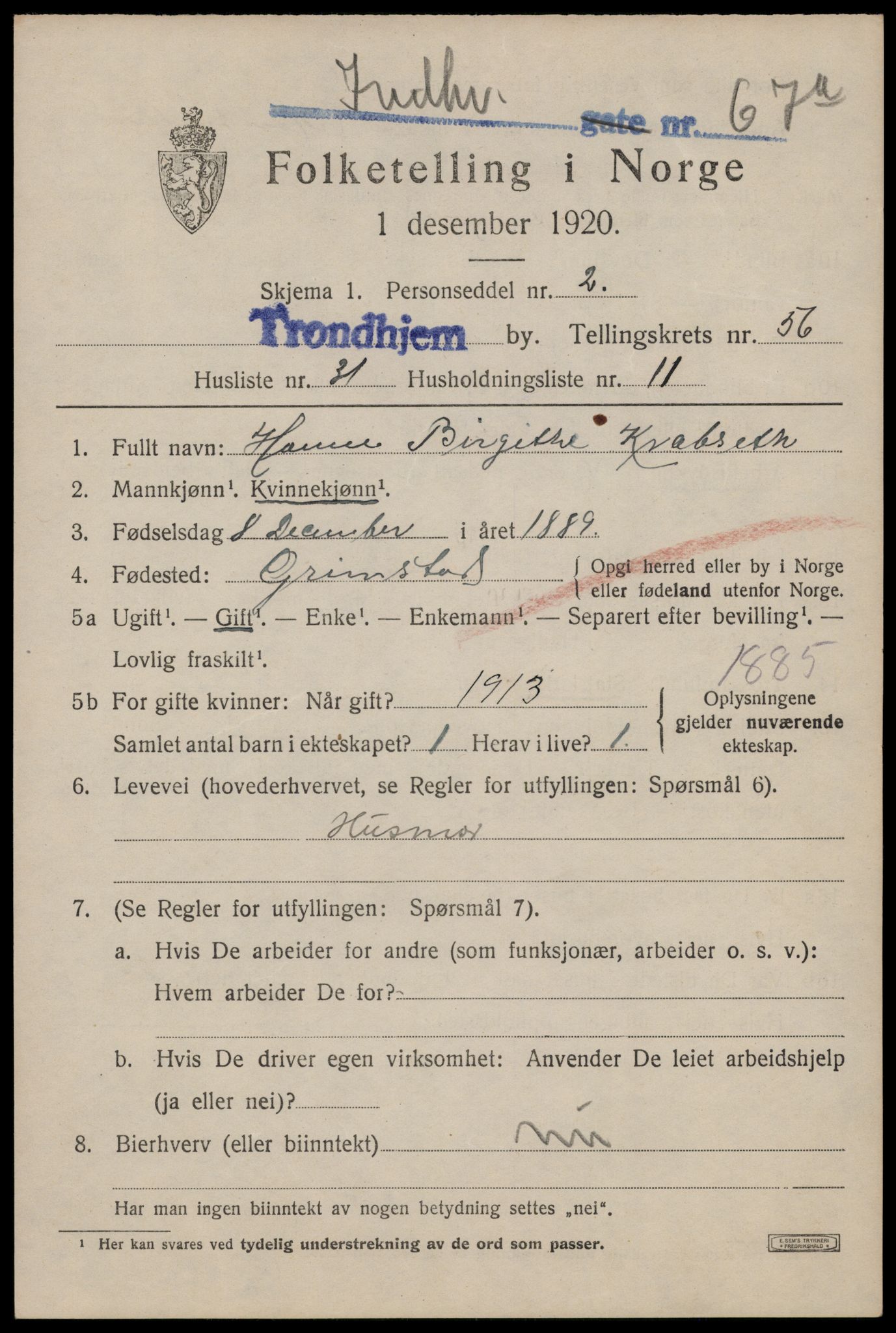 SAT, 1920 census for Trondheim, 1920, p. 115106