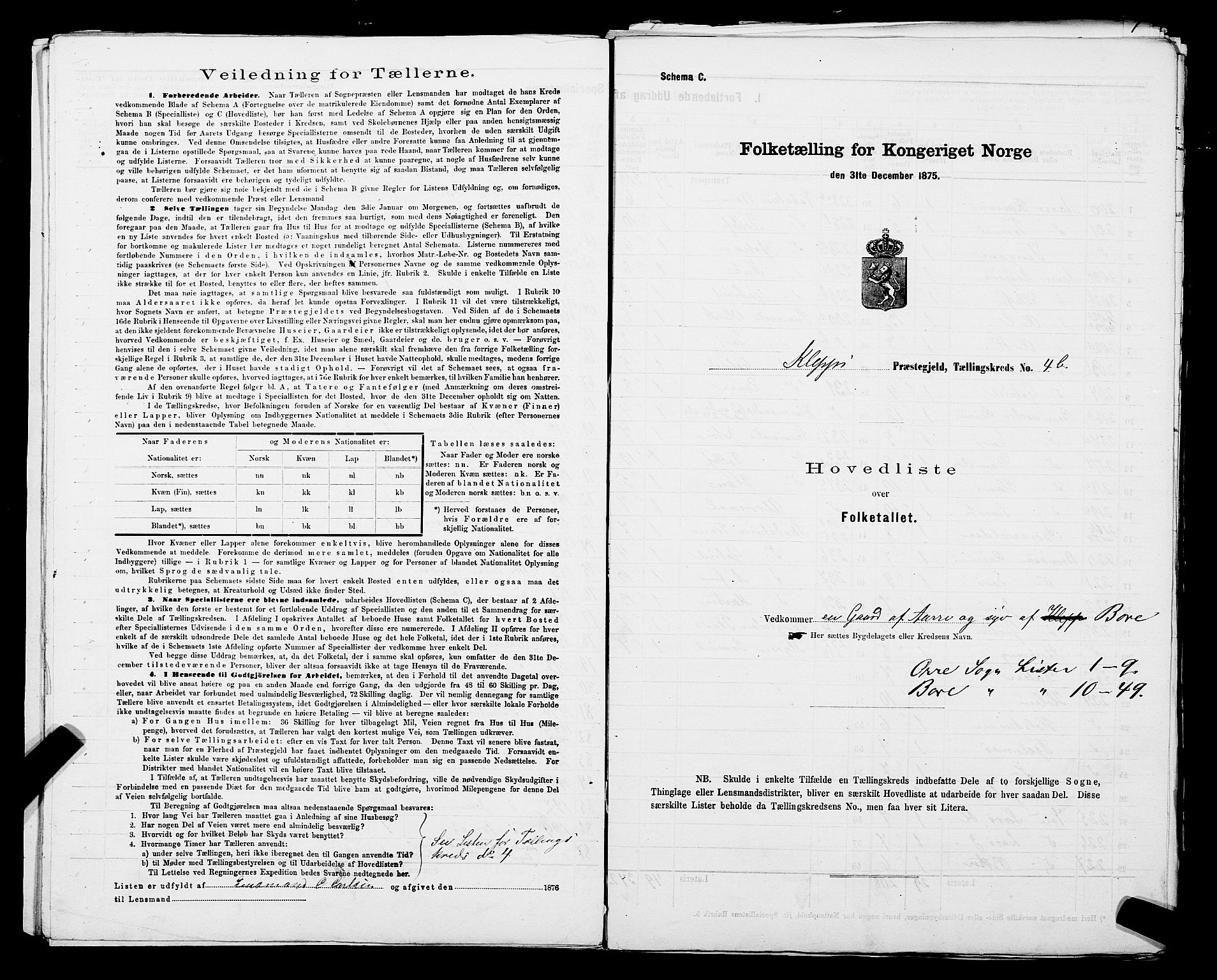 SAST, 1875 census for 1120P Klepp, 1875, p. 14