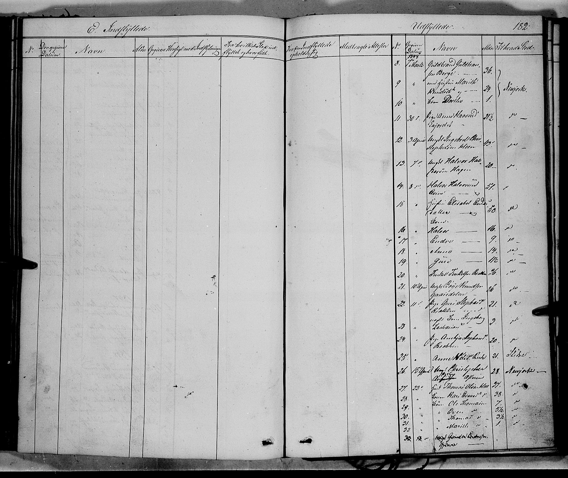 Vang prestekontor, Valdres, SAH/PREST-140/H/Ha/L0006: Parish register (official) no. 6, 1846-1864, p. 182