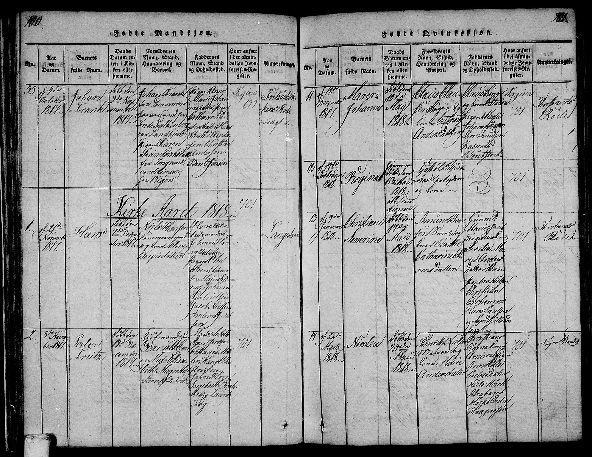 Larvik kirkebøker, AV/SAKO-A-352/F/Fa/L0001: Parish register (official) no. I 1, 1814-1825, p. 100-101