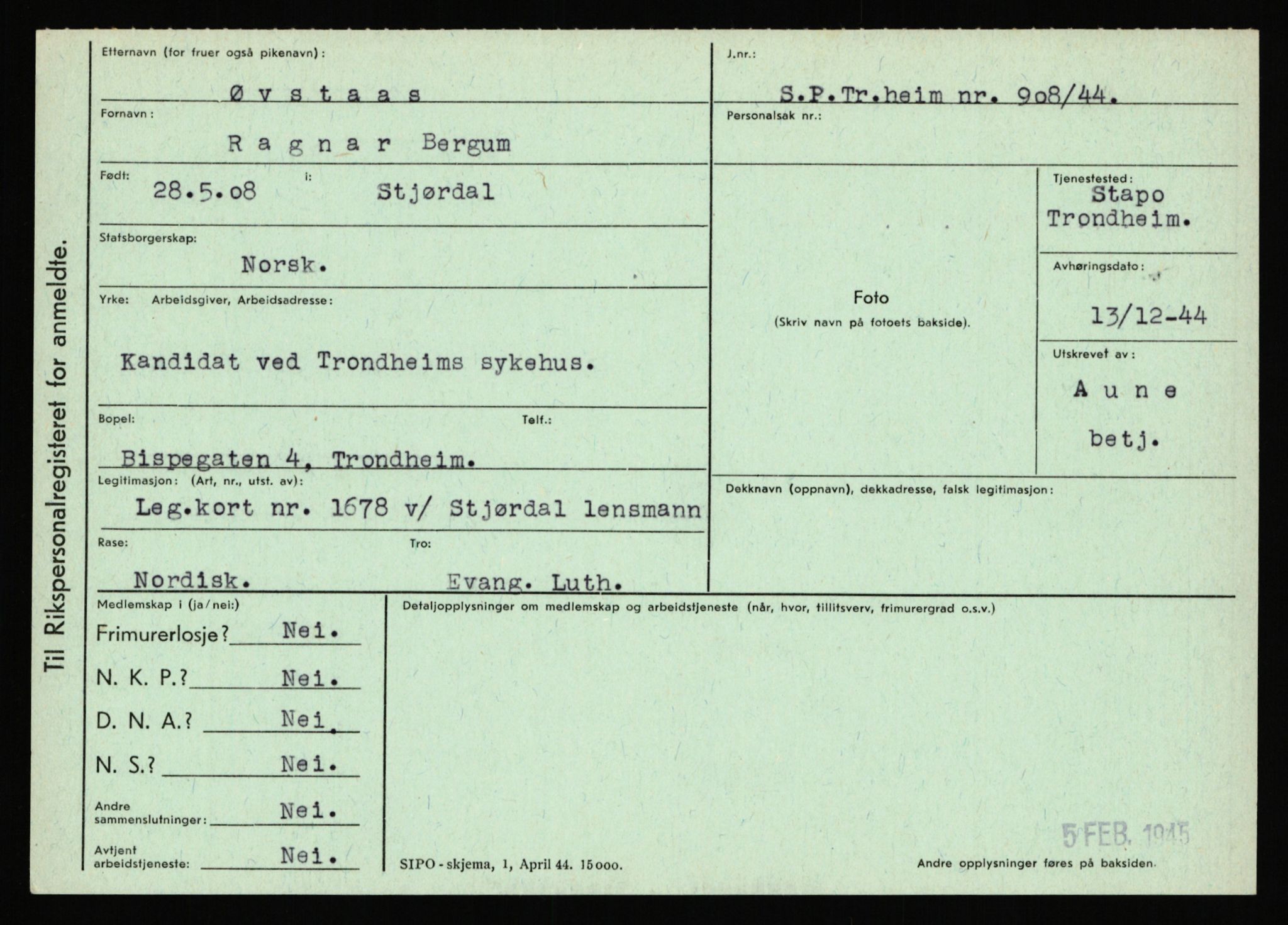 Statspolitiet - Hovedkontoret / Osloavdelingen, AV/RA-S-1329/C/Ca/L0016: Uberg - Øystese, 1943-1945, p. 4174