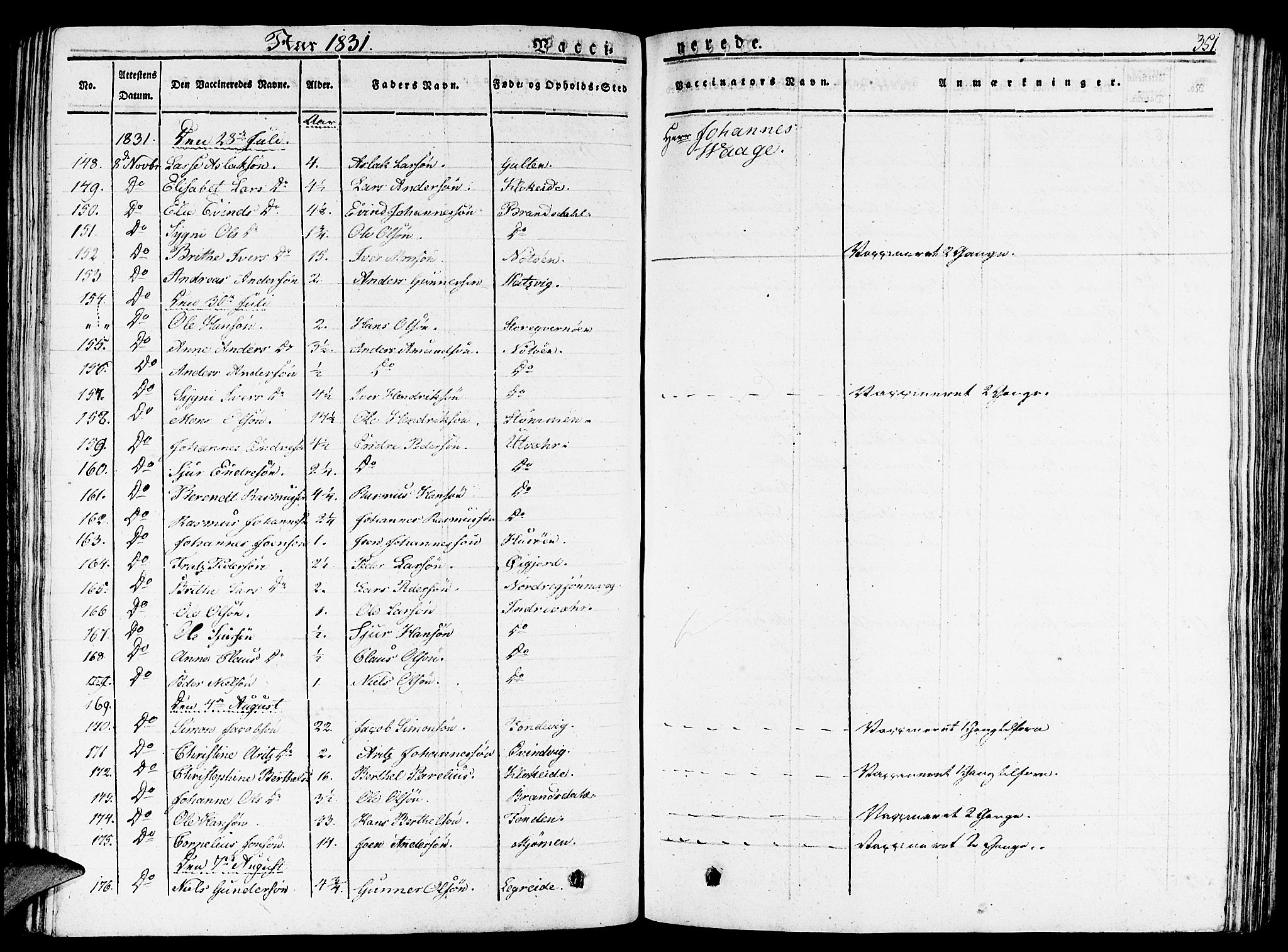 Gulen sokneprestembete, AV/SAB-A-80201/H/Haa/Haaa/L0019: Parish register (official) no. A 19, 1826-1836, p. 351