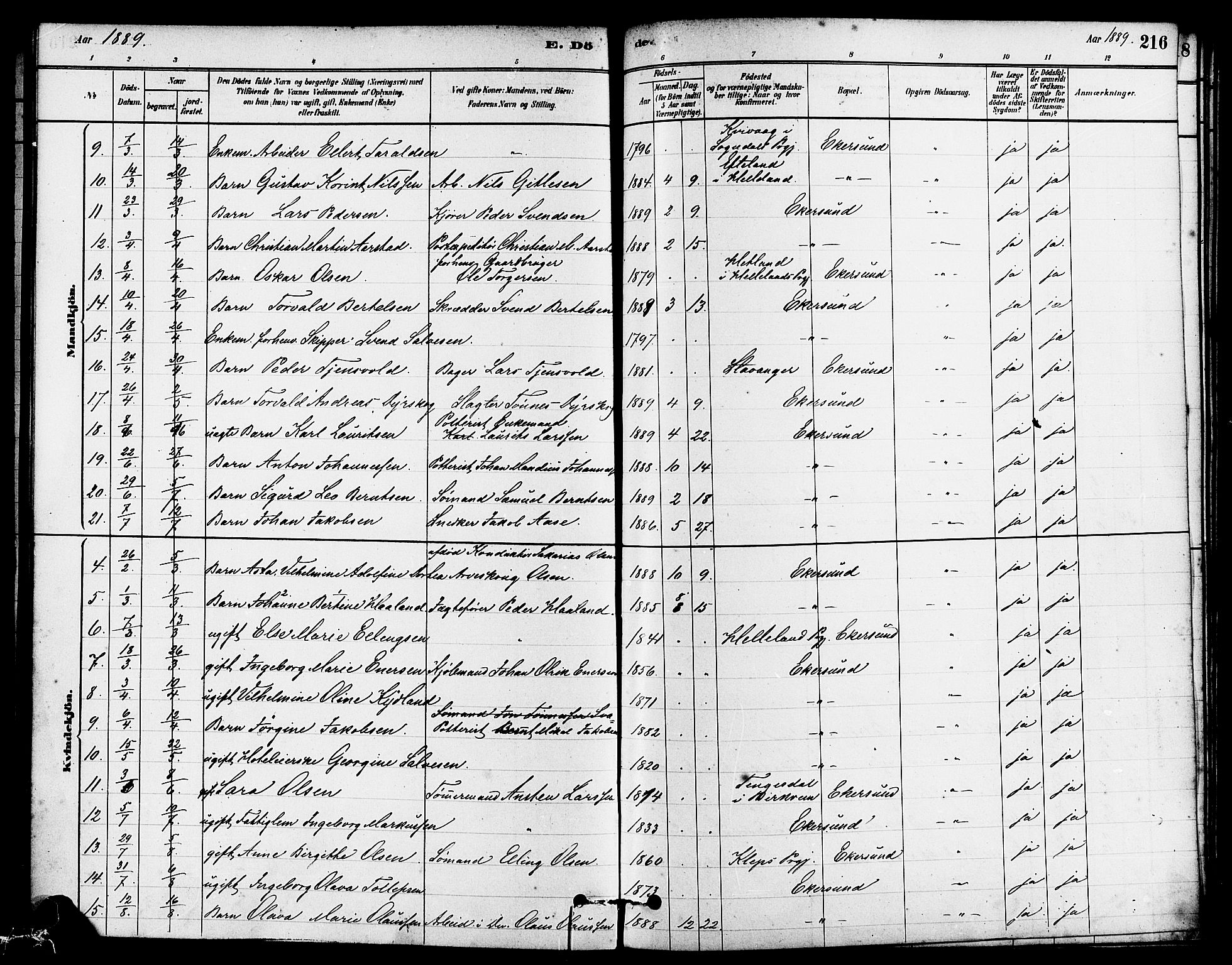 Eigersund sokneprestkontor, AV/SAST-A-101807/S08/L0015: Parish register (official) no. A 15, 1879-1892, p. 216