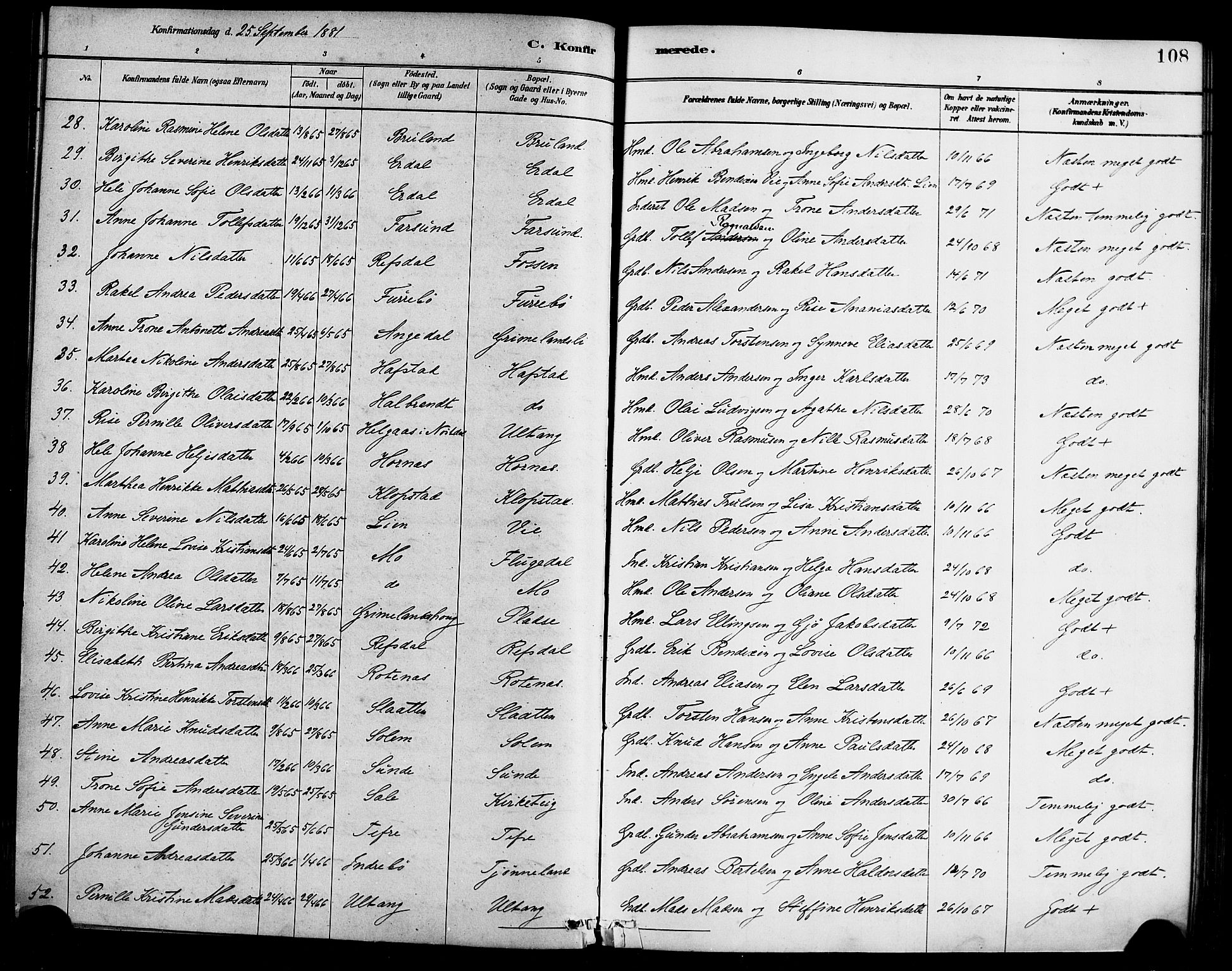 Førde sokneprestembete, SAB/A-79901/H/Haa/Haab/L0001: Parish register (official) no. B 1, 1880-1898, p. 108