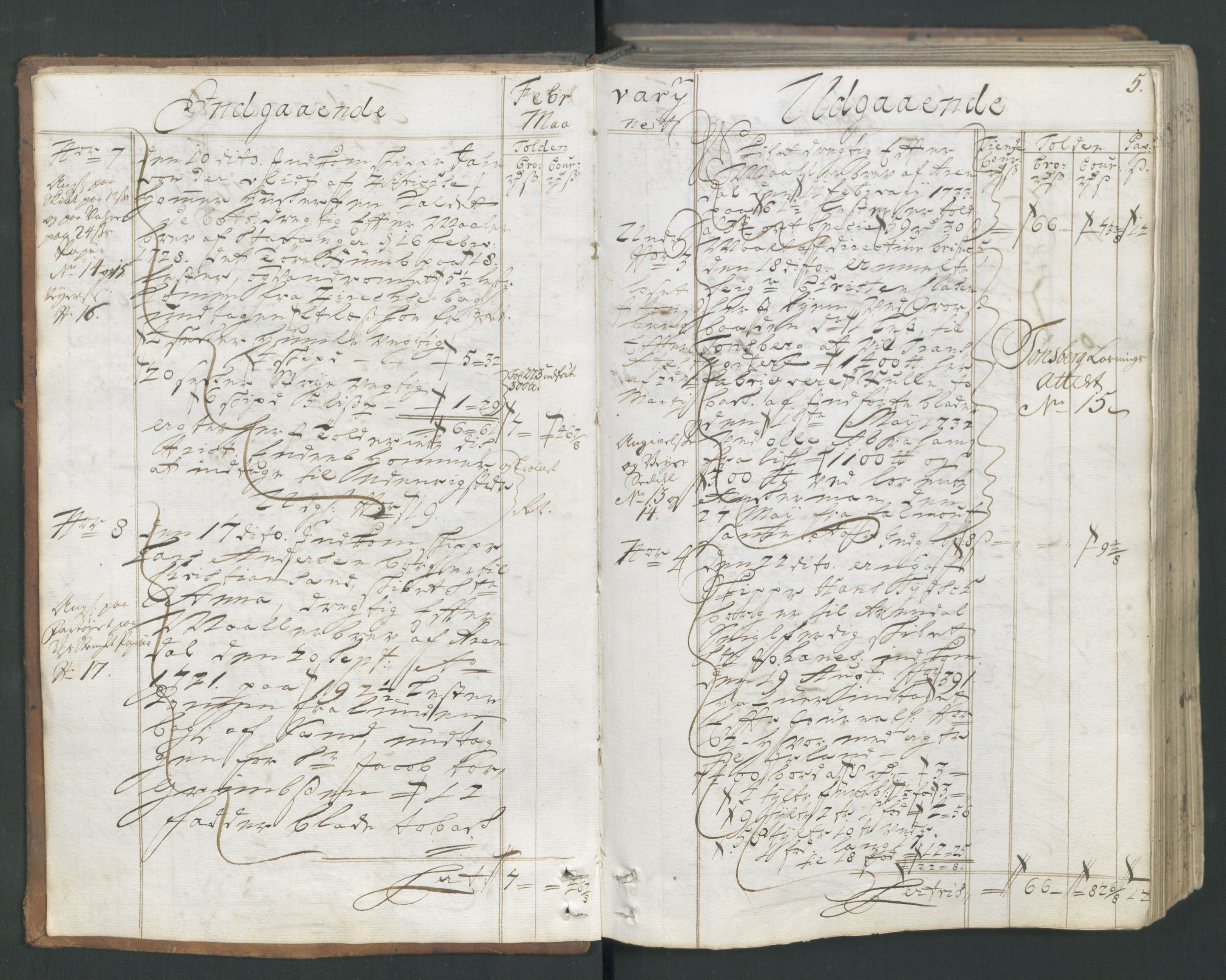 Generaltollkammeret, tollregnskaper, AV/RA-EA-5490/R15/L0013/0001: Tollregnskaper Arendal / Hovedtollbok, 1733, p. 4b-5a