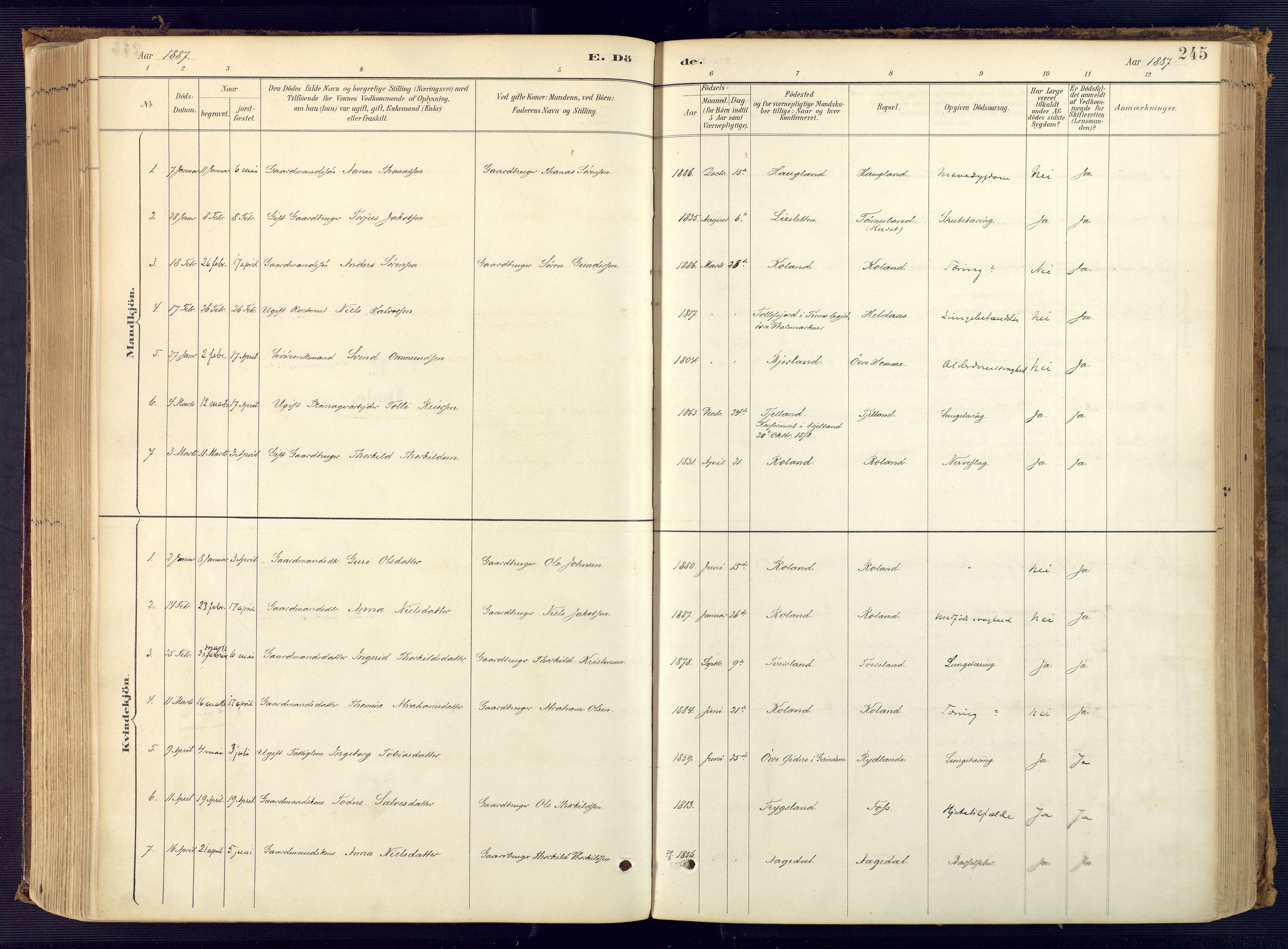 Bjelland sokneprestkontor, SAK/1111-0005/F/Fa/Faa/L0004: Parish register (official) no. A 4, 1887-1923, p. 245