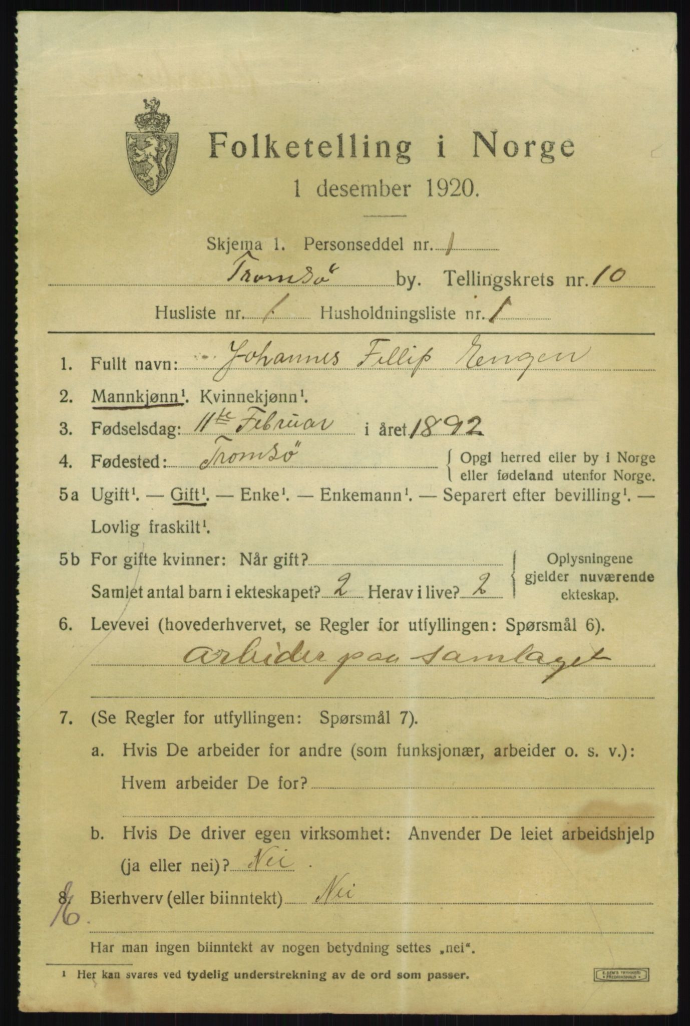 SATØ, 1920 census for Tromsø, 1920, p. 20222
