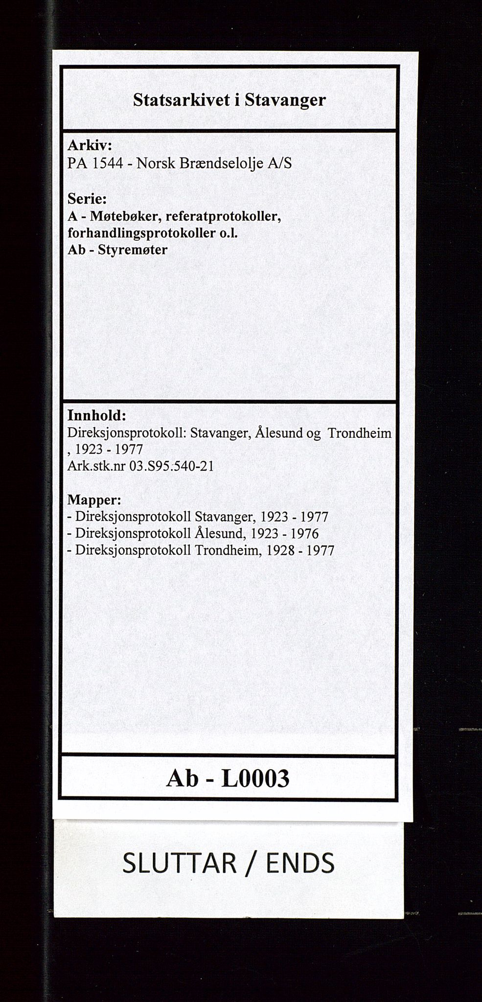 PA 1544 - Norsk Brændselolje A/S, AV/SAST-A-101965/1/A/Ab/L0003/0001: Direksjonsprotokoll: Stavanger, Ålesund og  Trondheim  / Direksjonsprotokoll Stavanger, 1923-1977, p. 83