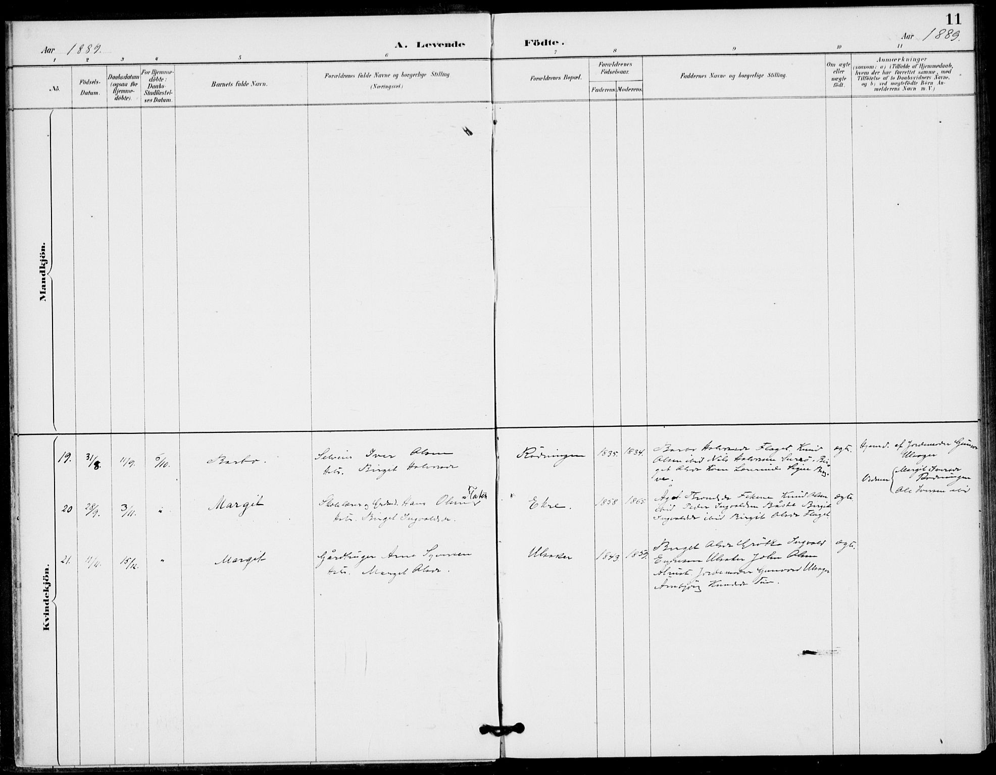 Gol kirkebøker, AV/SAKO-A-226/F/Fb/L0001: Parish register (official) no. II 1, 1887-1900, p. 11