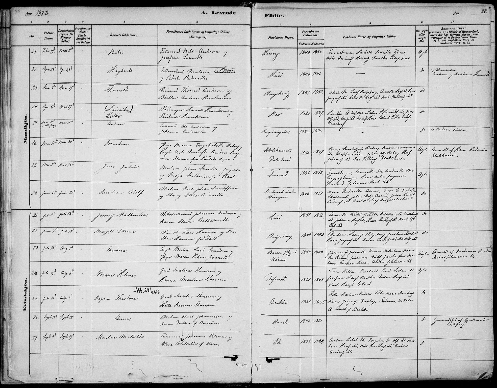 Sem kirkebøker, AV/SAKO-A-5/F/Fb/L0004: Parish register (official) no. II 4, 1878-1891, p. 23