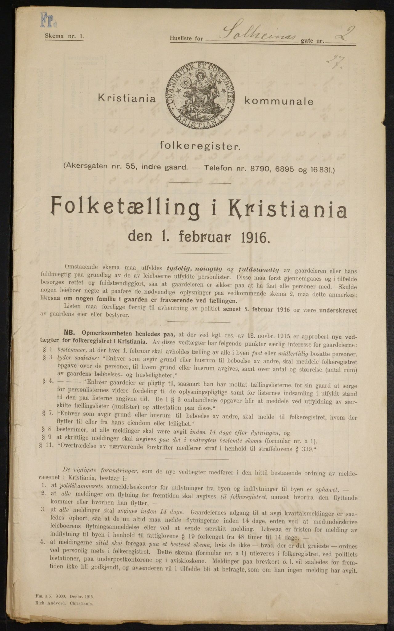 OBA, Municipal Census 1916 for Kristiania, 1916, p. 102016