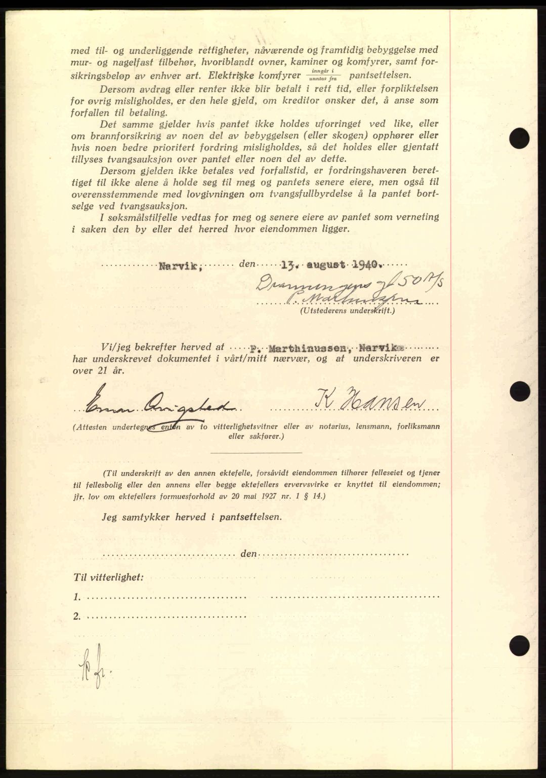 Narvik sorenskriveri, AV/SAT-A-0002/1/2/2C/2Ca: Mortgage book no. A16, 1939-1940, Deed date: 23.08.1940