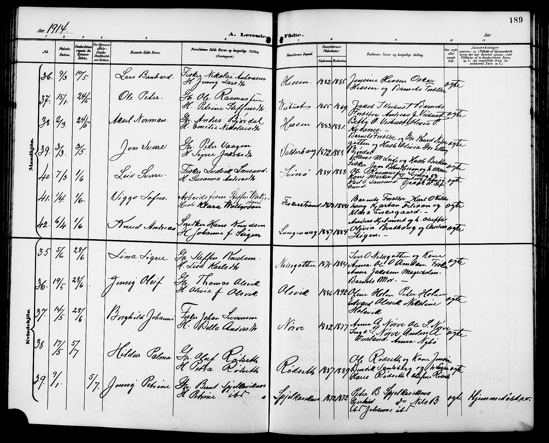 Ministerialprotokoller, klokkerbøker og fødselsregistre - Møre og Romsdal, AV/SAT-A-1454/528/L0432: Parish register (copy) no. 528C13, 1898-1918, p. 189