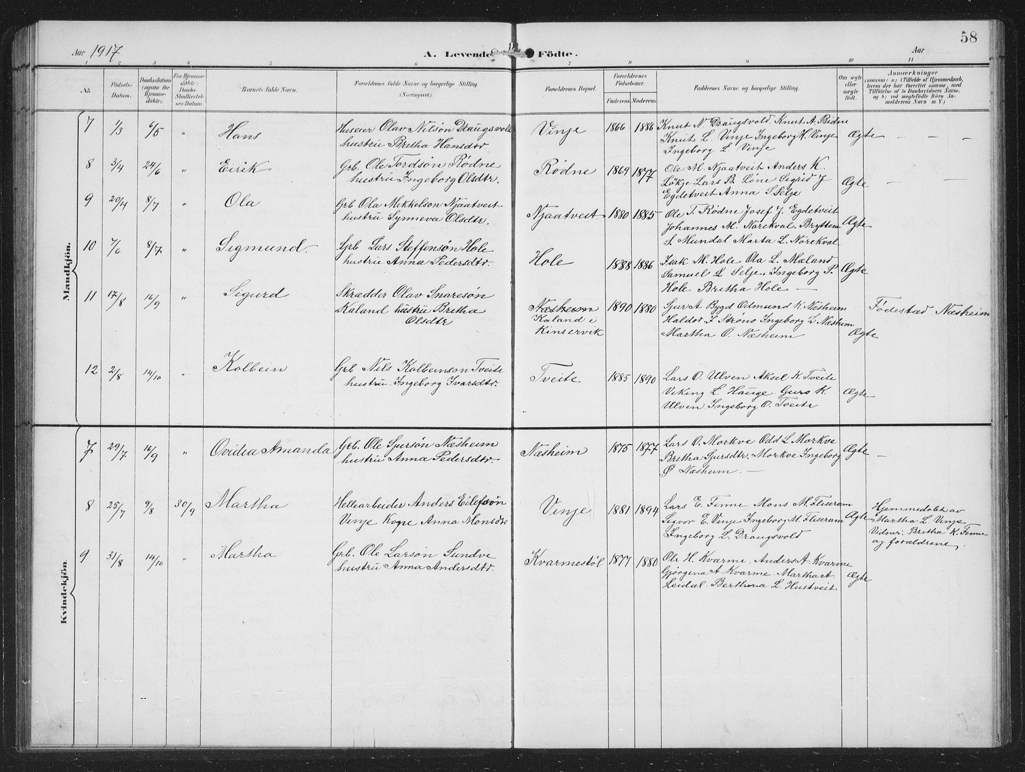 Vossestrand Sokneprestembete, AV/SAB-A-79101/H/Hab: Parish register (copy) no. B 4, 1894-1941, p. 58