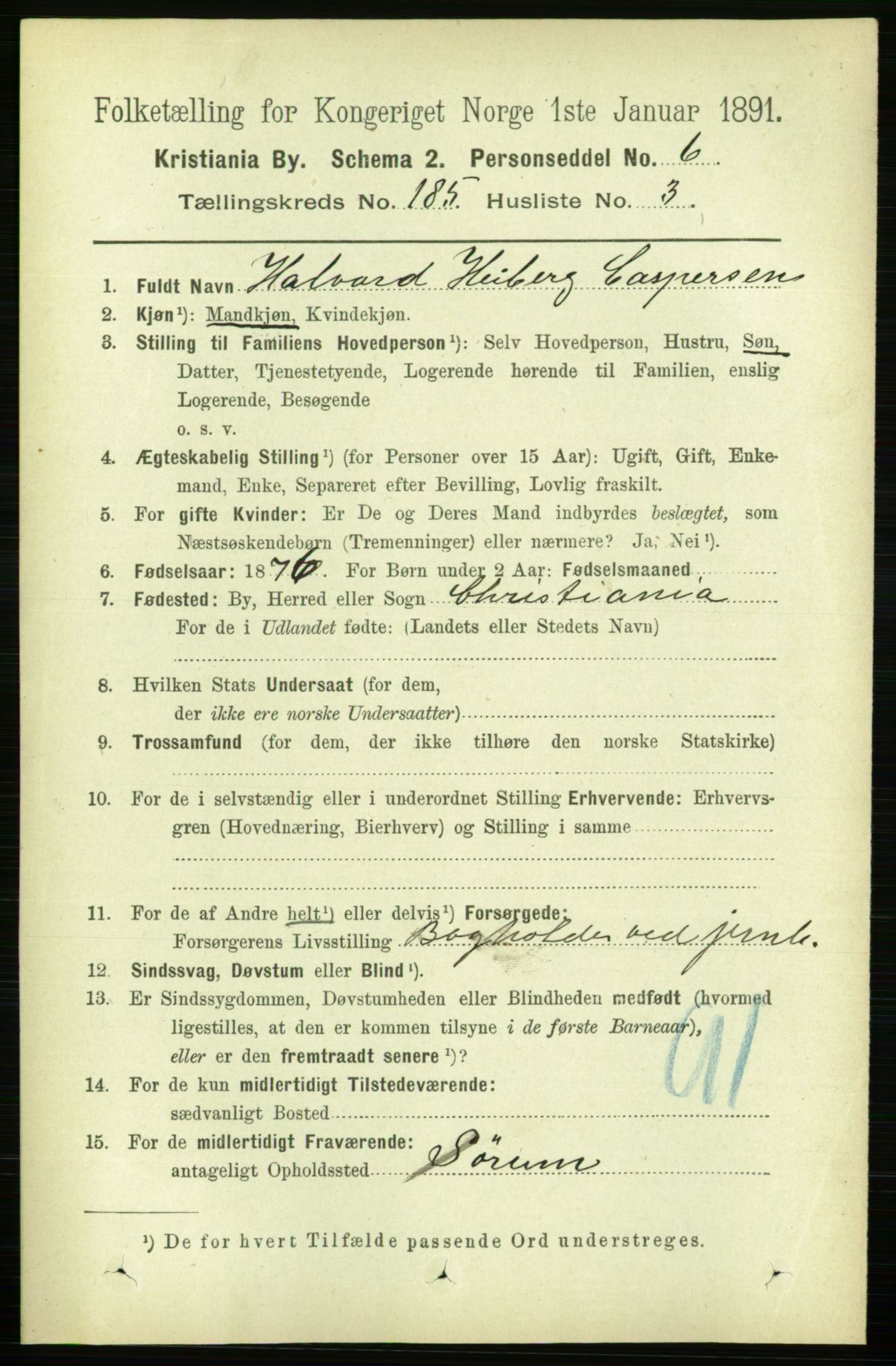 RA, 1891 census for 0301 Kristiania, 1891, p. 110916