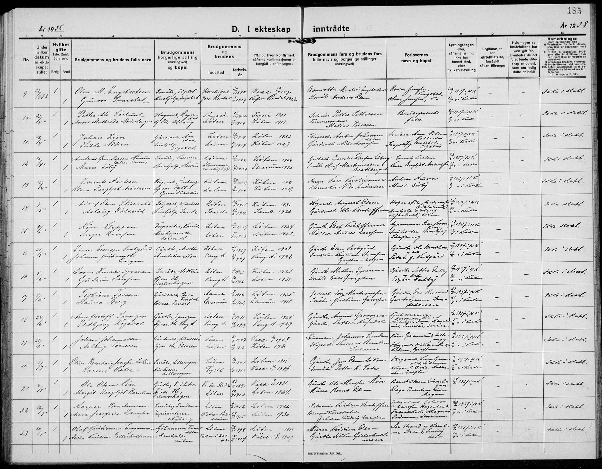 Løten prestekontor, AV/SAH-PREST-022/L/La/L0009: Parish register (copy) no. 9, 1930-1939, p. 185