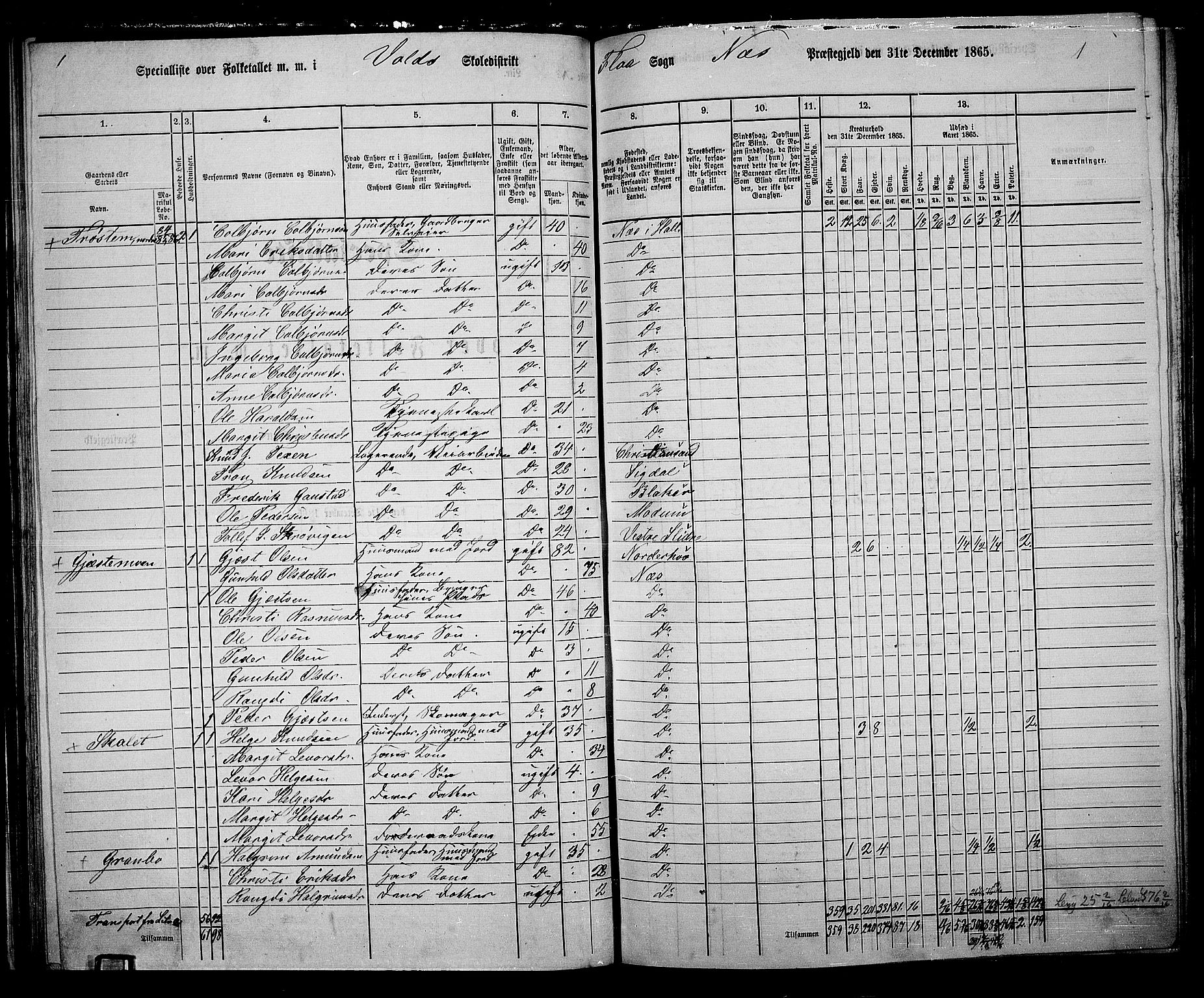 RA, 1865 census for Nes, 1865, p. 57