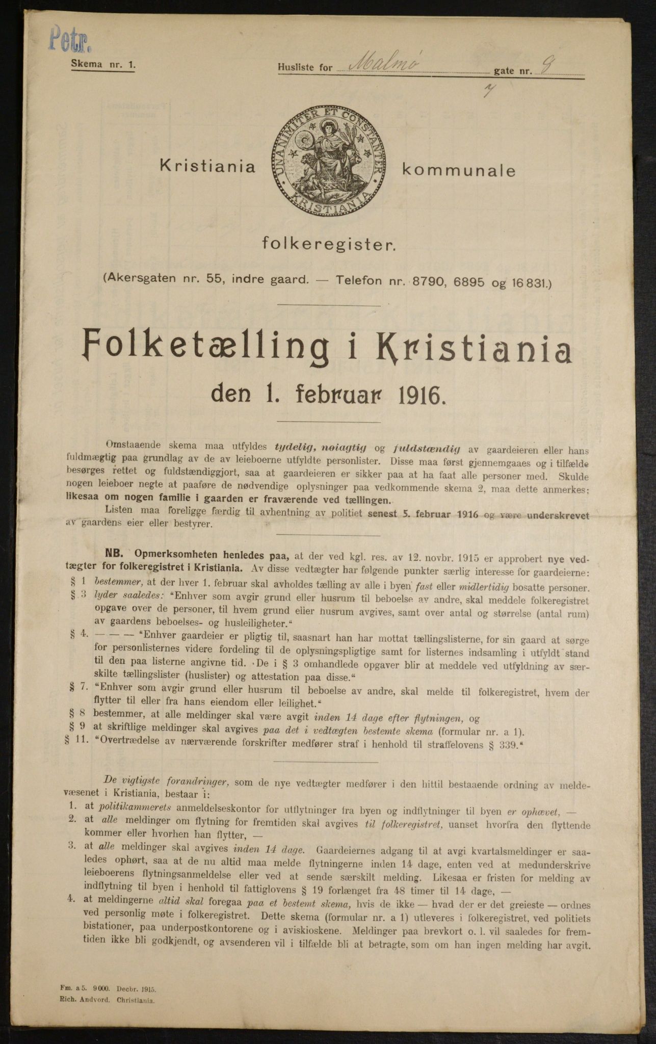 OBA, Municipal Census 1916 for Kristiania, 1916, p. 61402