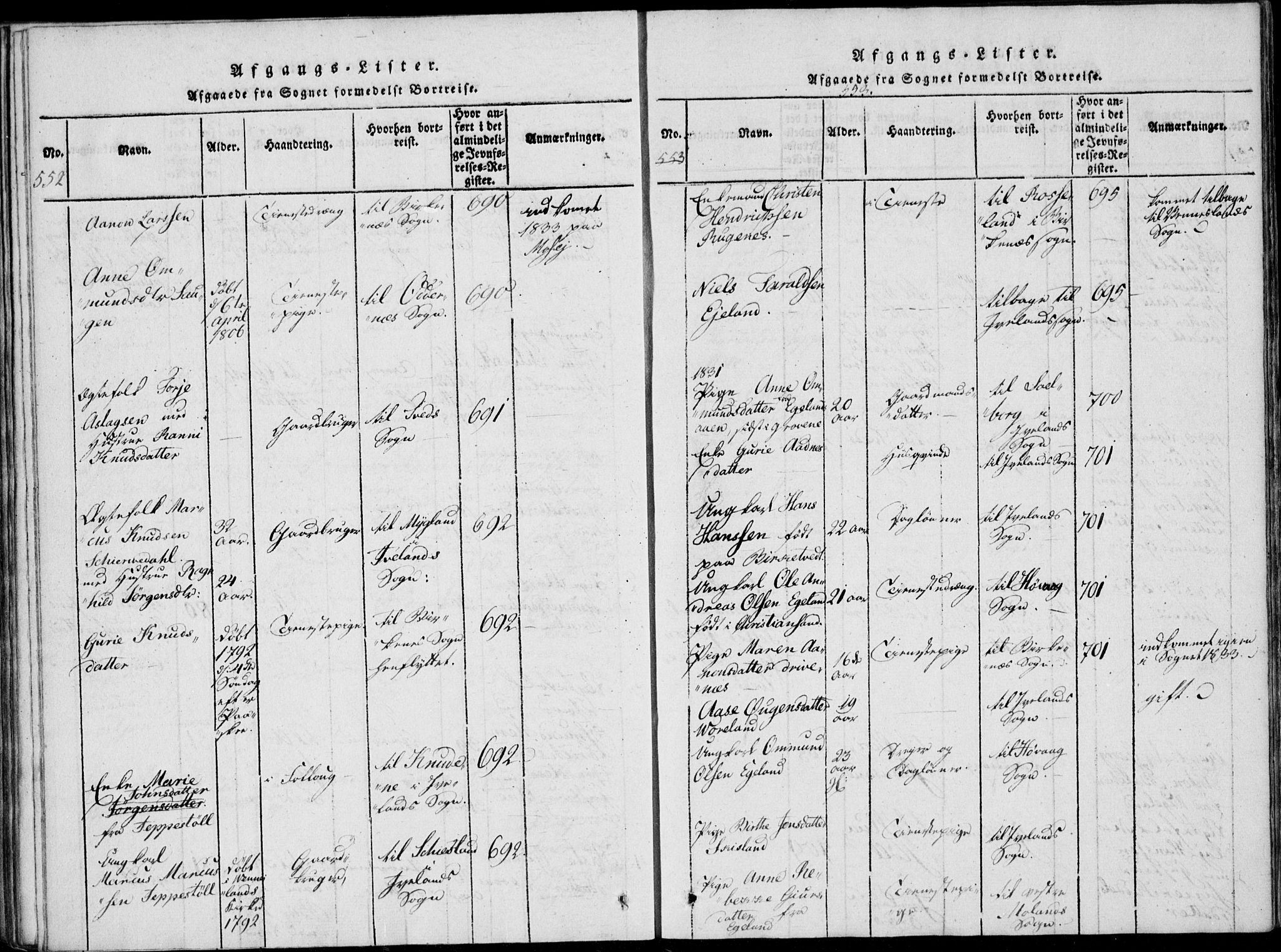 Vennesla sokneprestkontor, AV/SAK-1111-0045/Fa/Fab/L0003: Parish register (official) no. A 3, 1820-1834, p. 552-553