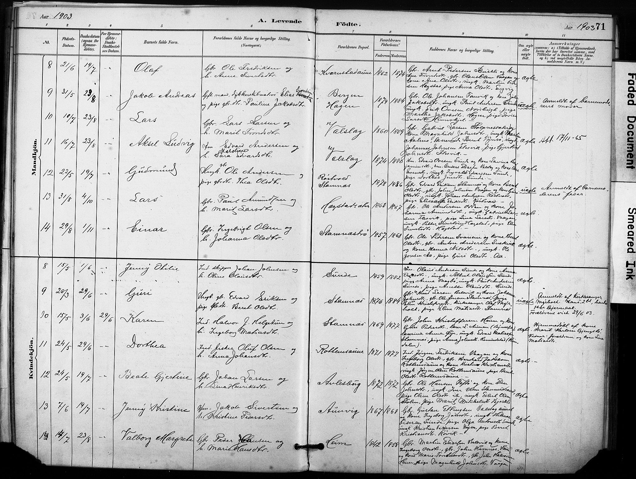 Ministerialprotokoller, klokkerbøker og fødselsregistre - Sør-Trøndelag, AV/SAT-A-1456/633/L0518: Parish register (official) no. 633A01, 1884-1906, p. 71
