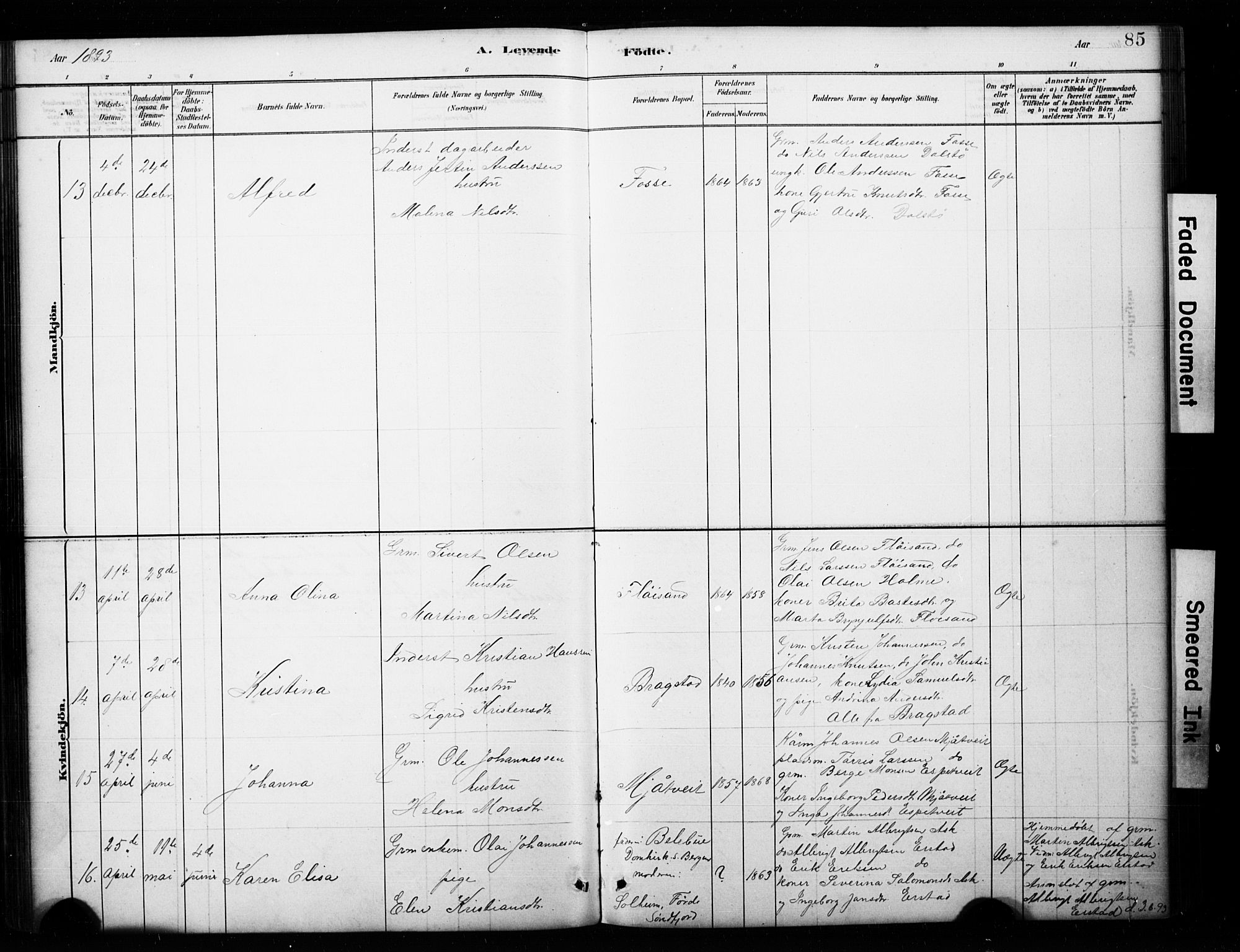 Alversund Sokneprestembete, AV/SAB-A-73901/H/Ha/Hab: Parish register (copy) no. C 3, 1881-1894, p. 85