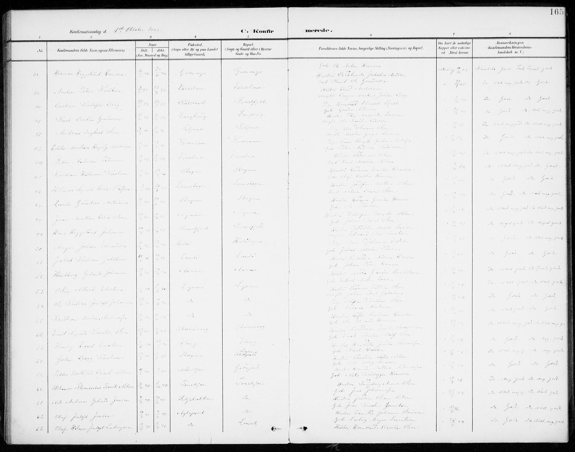 Lenvik sokneprestembete, AV/SATØ-S-1310/H/Ha/Haa/L0014kirke: Parish register (official) no. 14, 1899-1909, p. 165