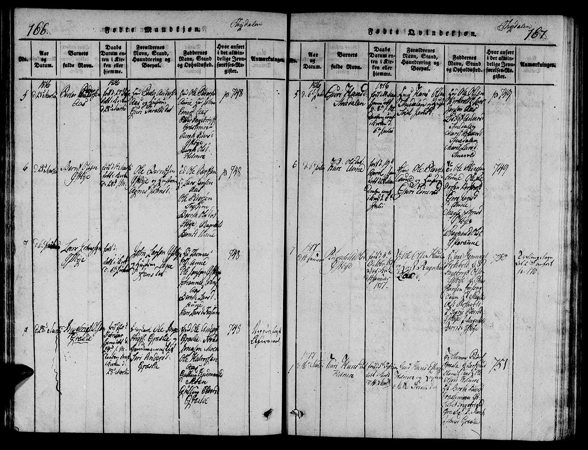 Ministerialprotokoller, klokkerbøker og fødselsregistre - Sør-Trøndelag, SAT/A-1456/695/L1142: Parish register (official) no. 695A04 /2, 1816-1824, p. 166-167