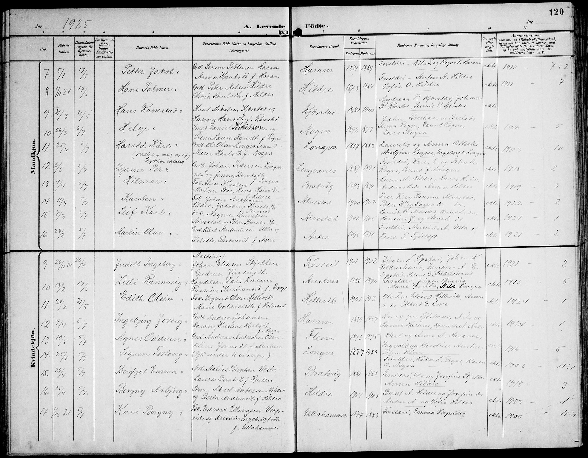 Ministerialprotokoller, klokkerbøker og fødselsregistre - Møre og Romsdal, AV/SAT-A-1454/536/L0511: Parish register (copy) no. 536C06, 1899-1944, p. 120