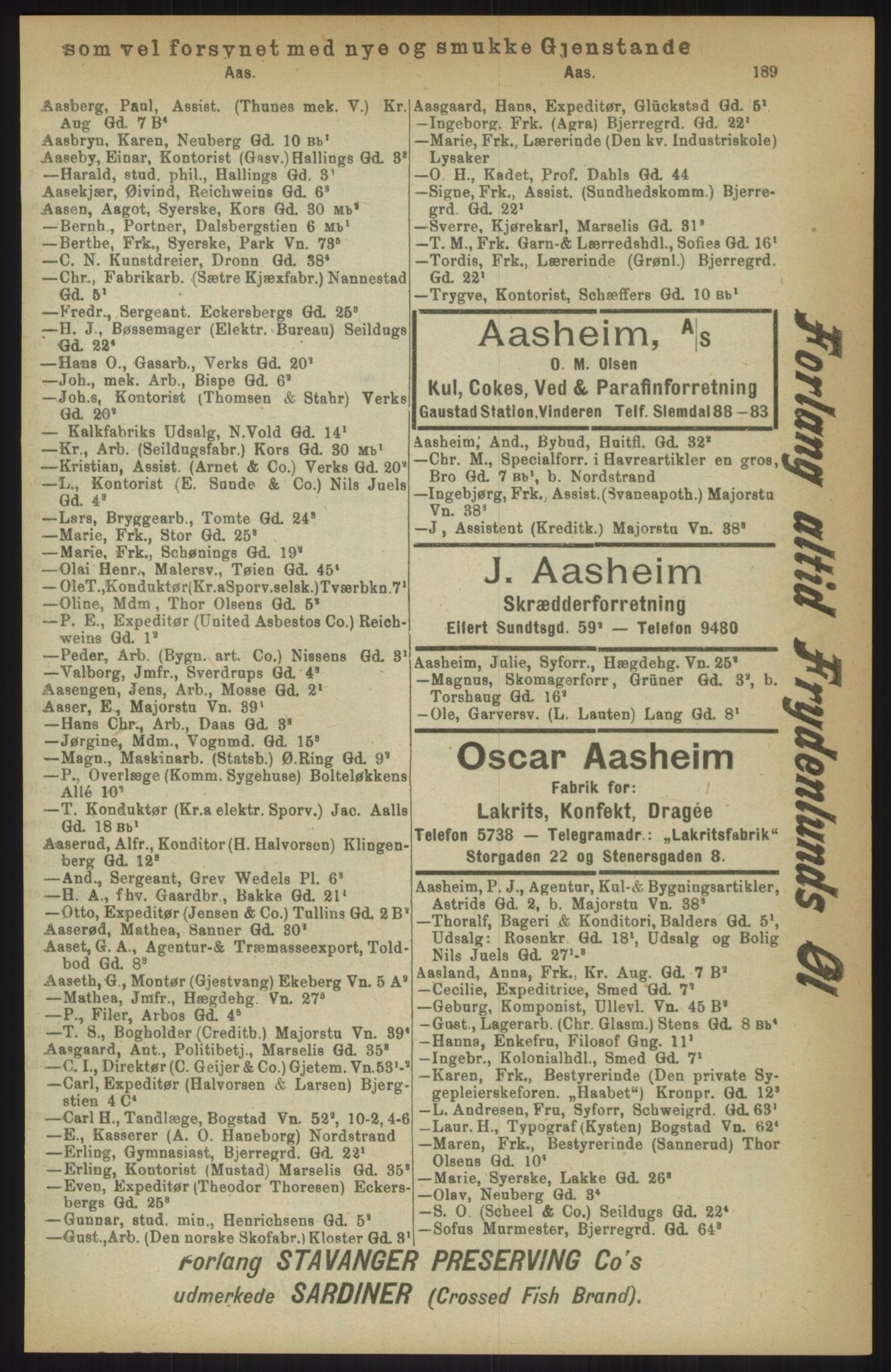 Kristiania/Oslo adressebok, PUBL/-, 1911, p. 189