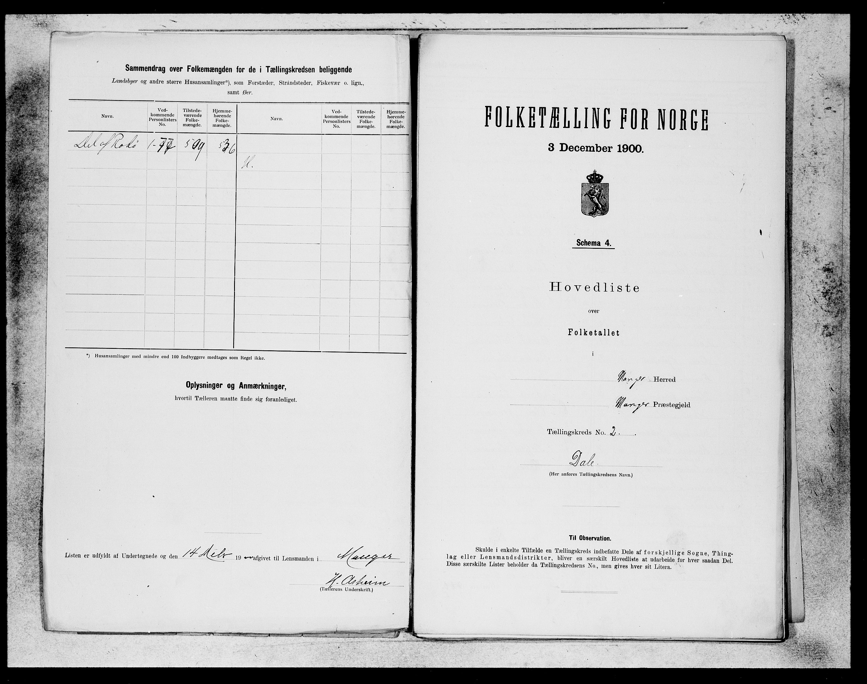 SAB, 1900 census for Manger, 1900, p. 3