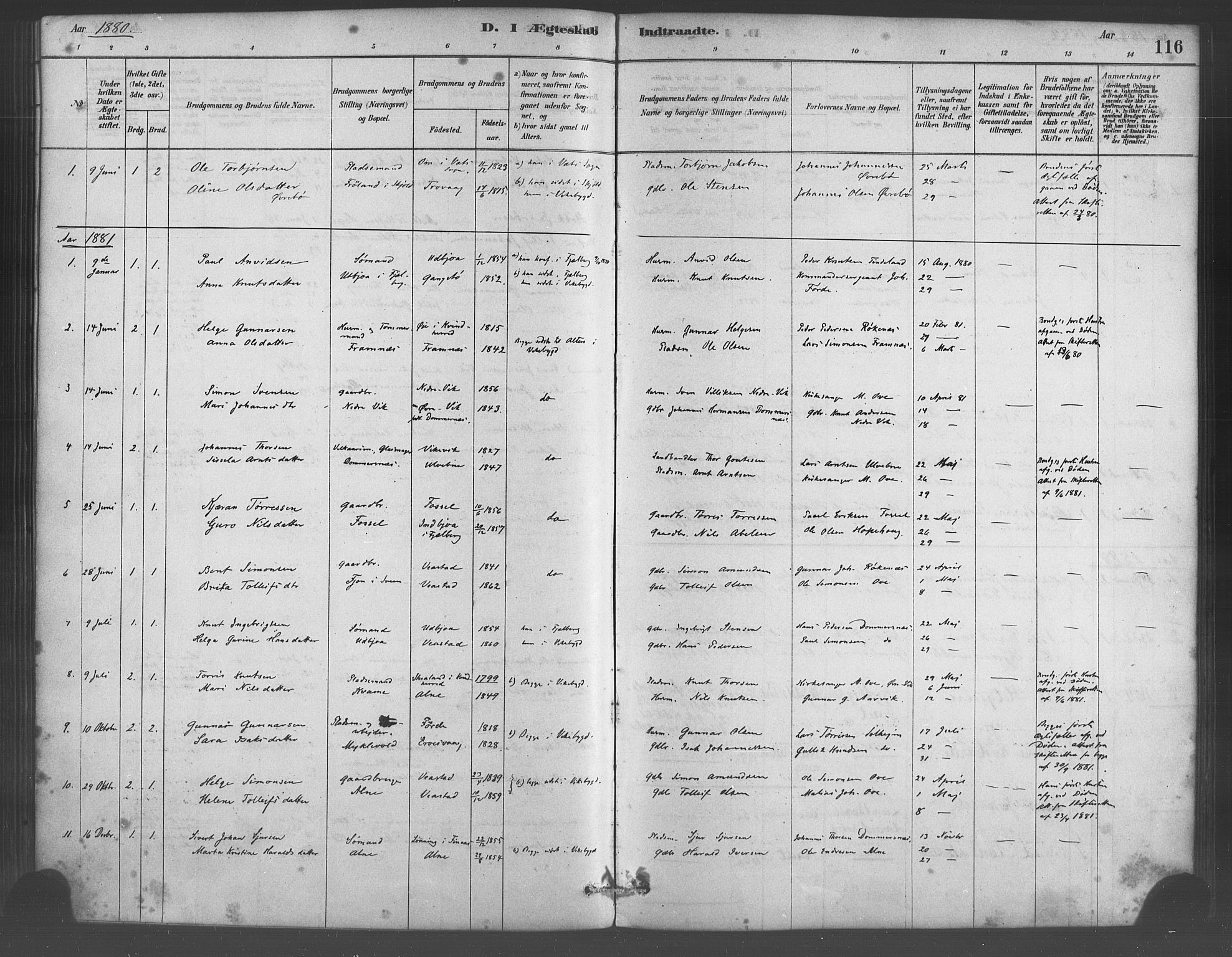 Sveio Sokneprestembete, SAB/A-78501/H/Haa: Parish register (official) no. D 1, 1878-1894, p. 116