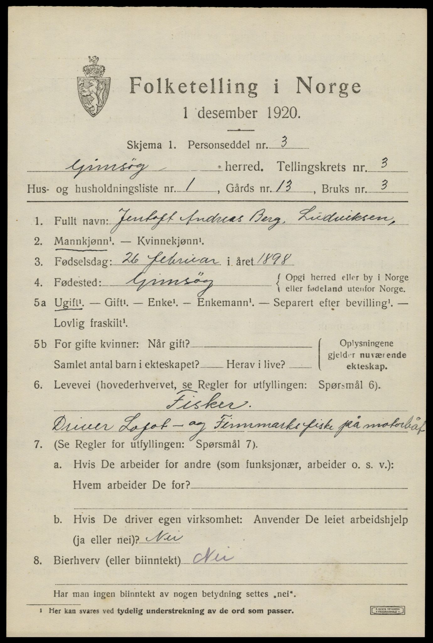 SAT, 1920 census for Gimsøy, 1920, p. 1655