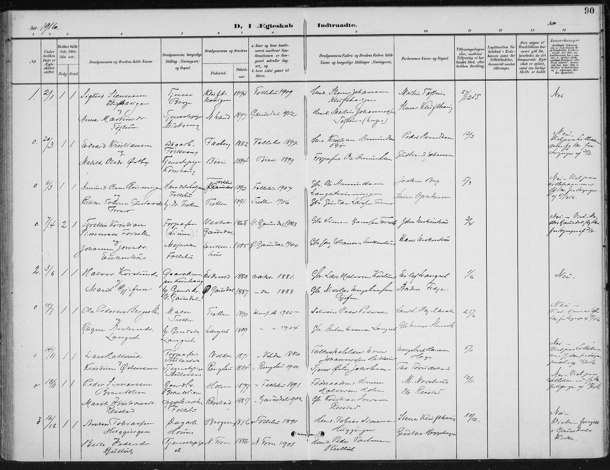 Østre Gausdal prestekontor, AV/SAH-PREST-092/H/Ha/Haa/L0005: Parish register (official) no. 5, 1902-1920, p. 90