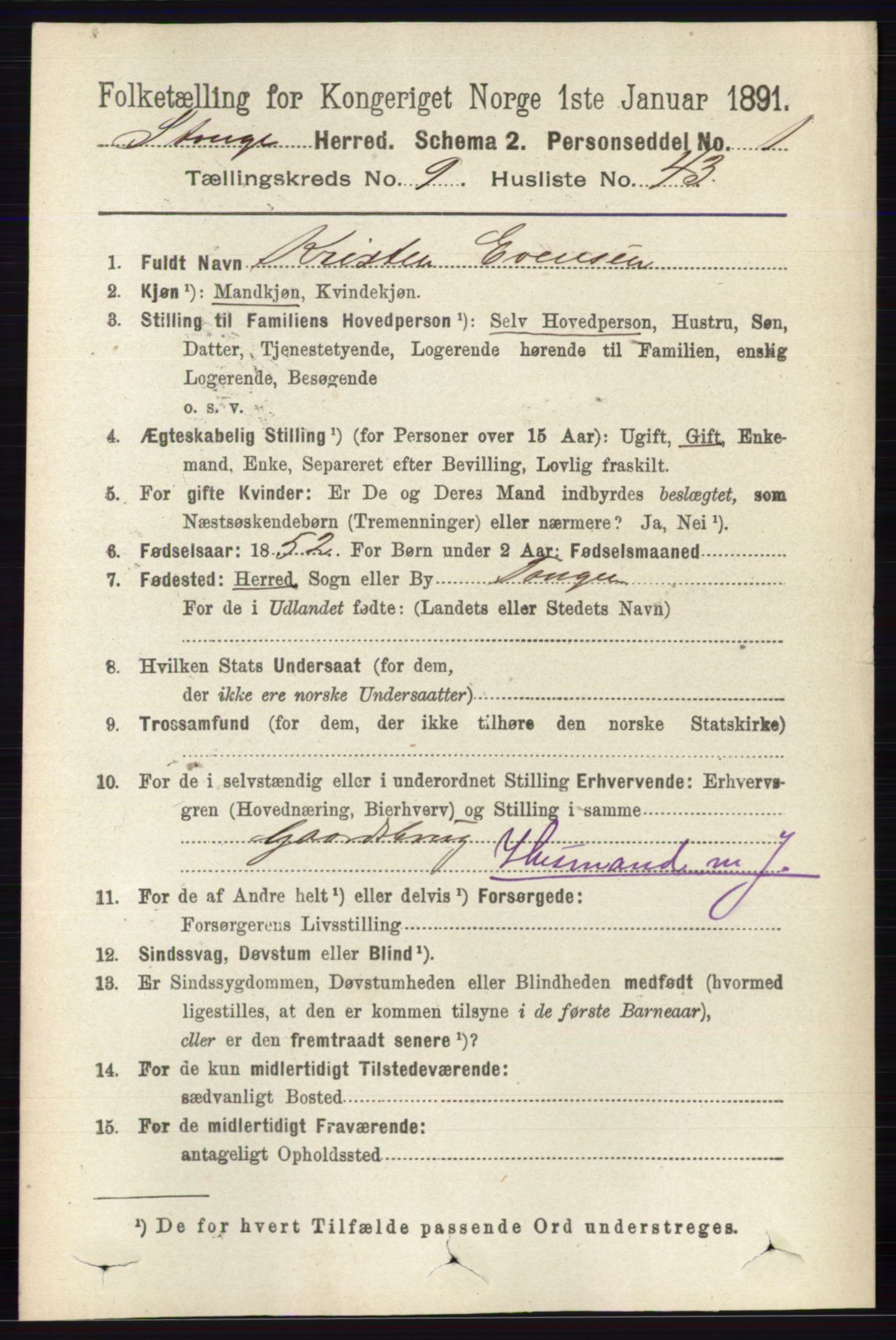 RA, 1891 census for 0417 Stange, 1891, p. 6290