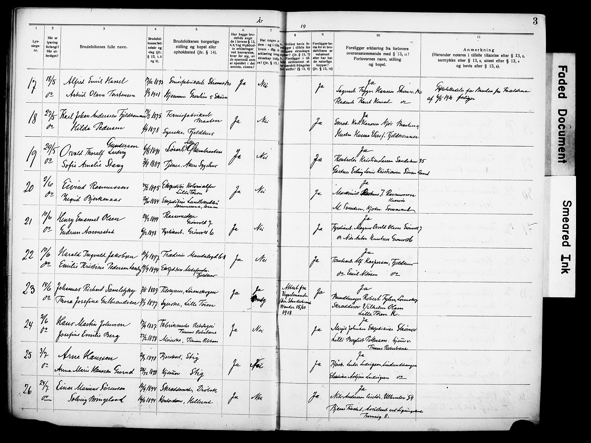 Østre Aker prestekontor Kirkebøker, AV/SAO-A-10840/H/Ha/L0007: Banns register no. I 7, 1919-1933, p. 3