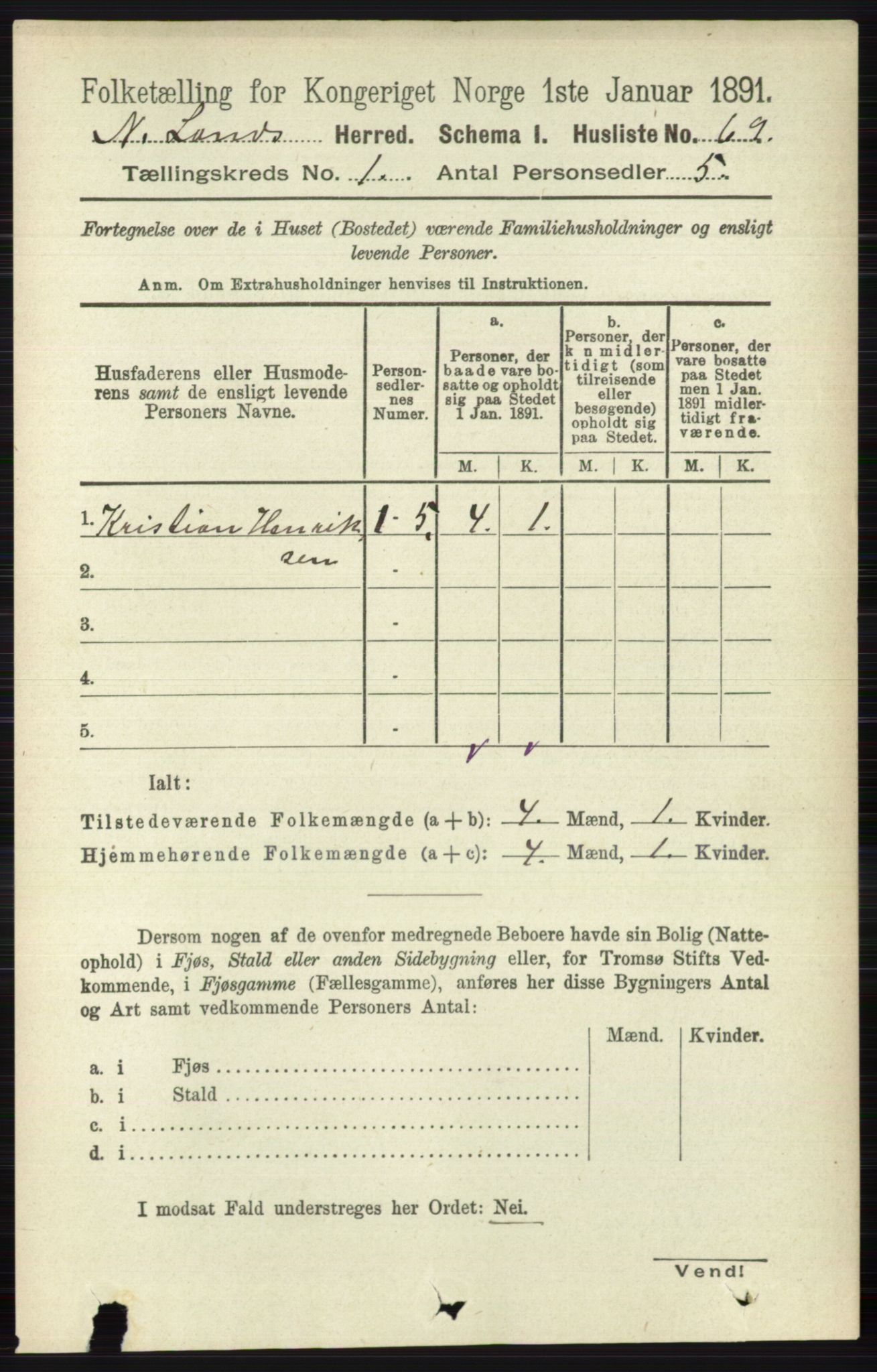 RA, 1891 census for 0538 Nordre Land, 1891, p. 116