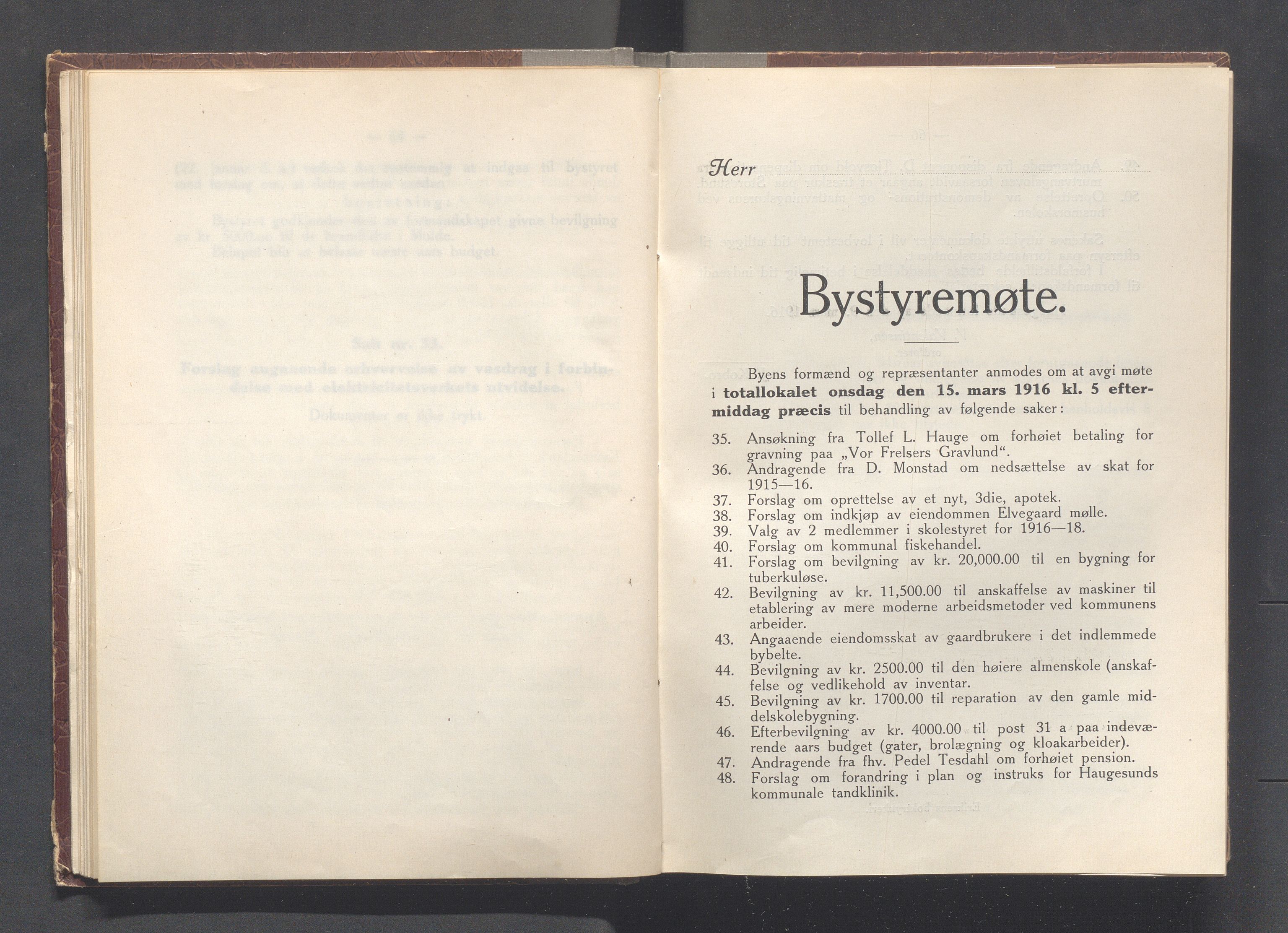 Haugesund kommune - Formannskapet og Bystyret, IKAR/A-740/A/Abb/L0002: Bystyreforhandlinger, 1908-1917, p. 703