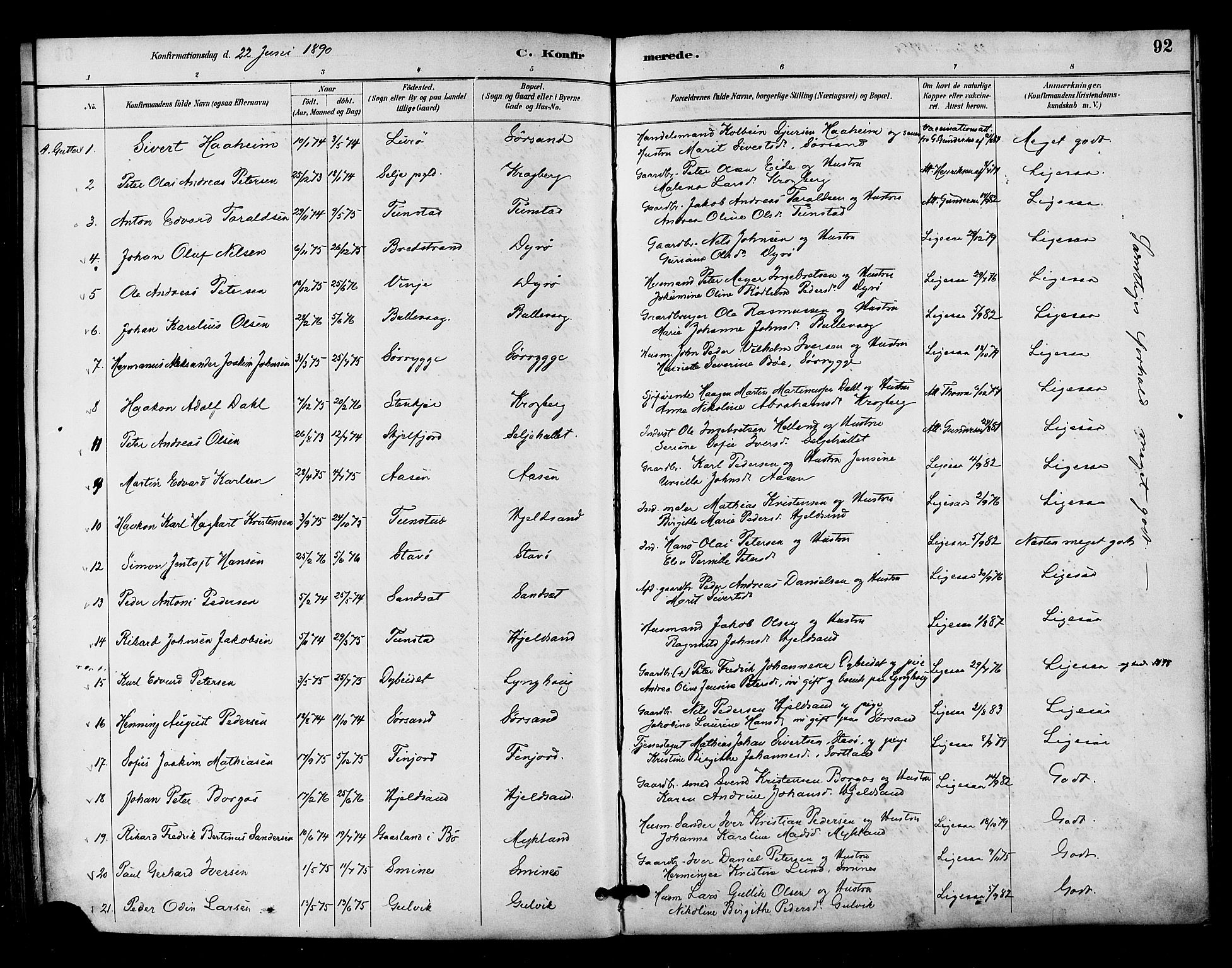 Ministerialprotokoller, klokkerbøker og fødselsregistre - Nordland, AV/SAT-A-1459/893/L1337: Parish register (official) no. 893A09, 1885-1893, p. 92