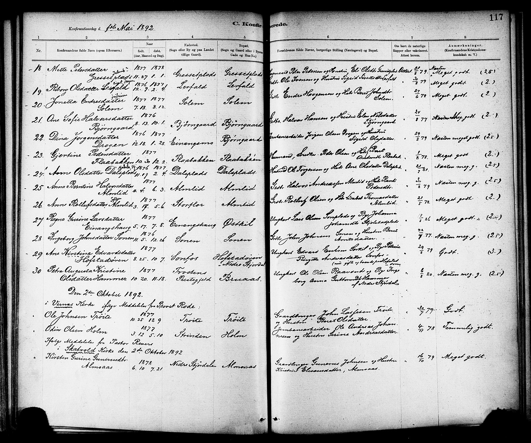 Ministerialprotokoller, klokkerbøker og fødselsregistre - Nord-Trøndelag, SAT/A-1458/703/L0030: Parish register (official) no. 703A03, 1880-1892, p. 117