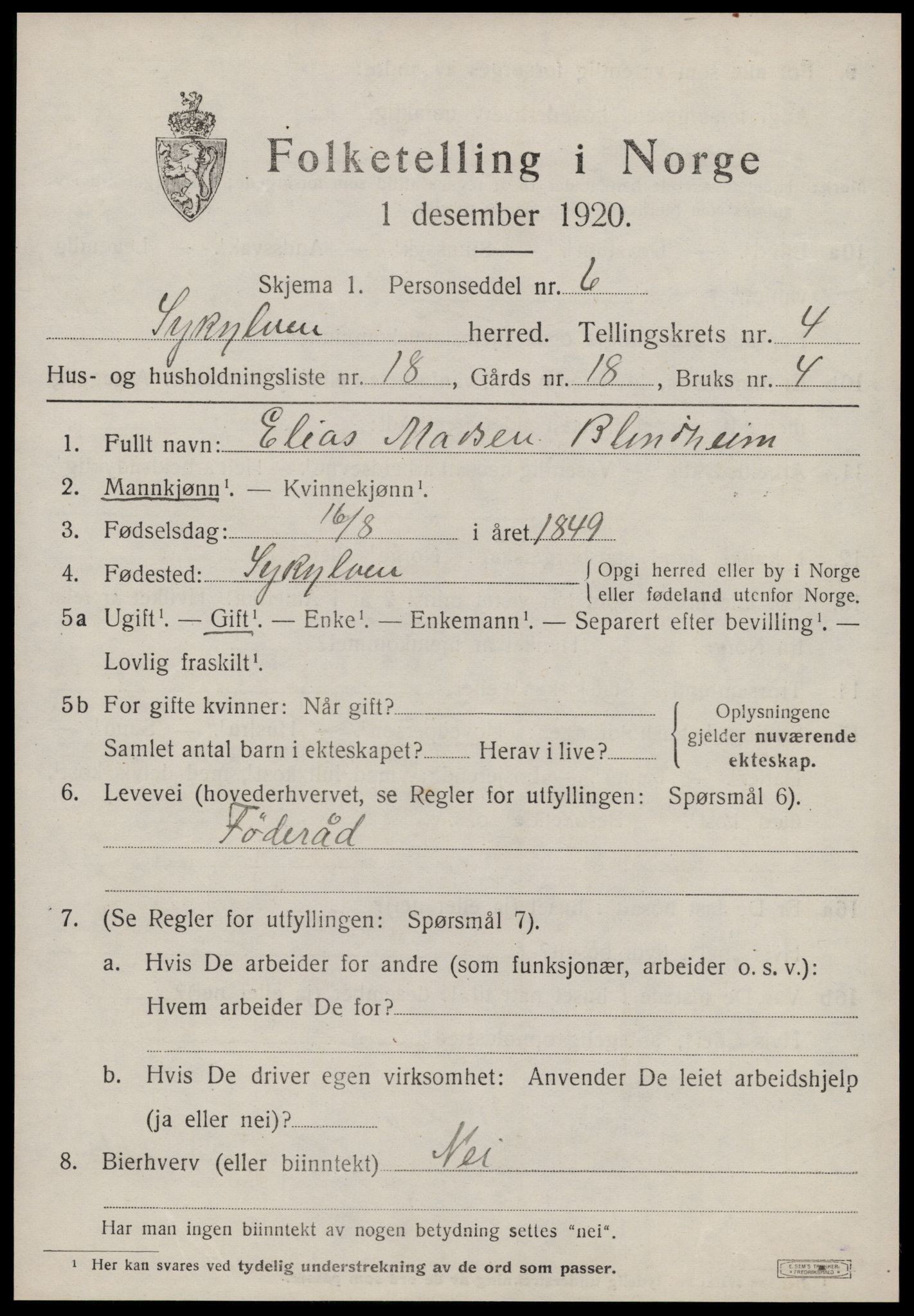 SAT, 1920 census for Sykkylven, 1920, p. 3009