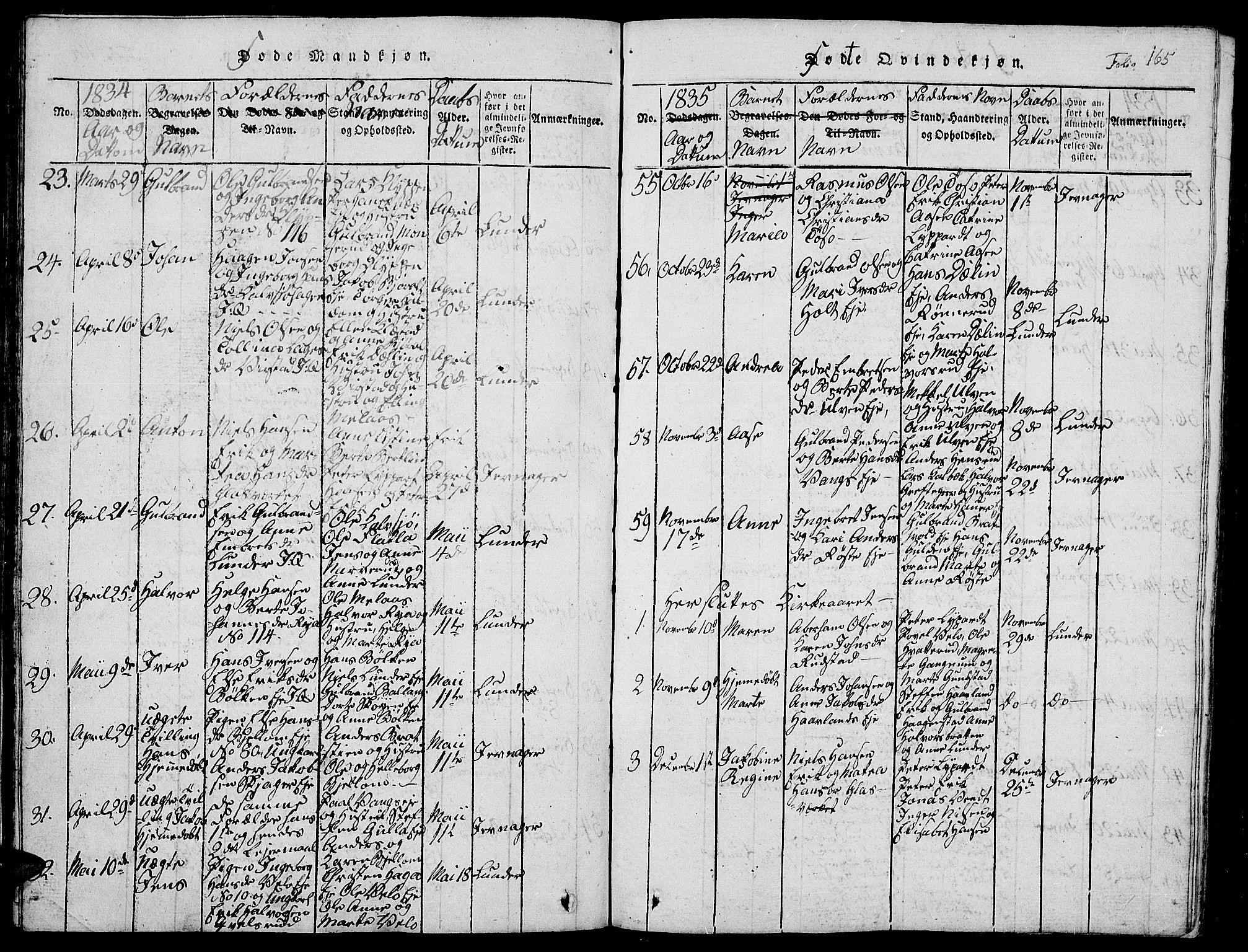 Jevnaker prestekontor, SAH/PREST-116/H/Ha/Hab/L0001: Parish register (copy) no. 1, 1815-1837, p. 165