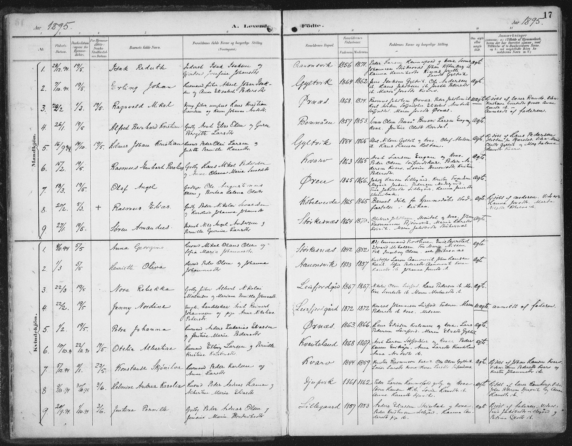 Ministerialprotokoller, klokkerbøker og fødselsregistre - Nordland, AV/SAT-A-1459/854/L0779: Parish register (official) no. 854A02, 1892-1909, p. 17