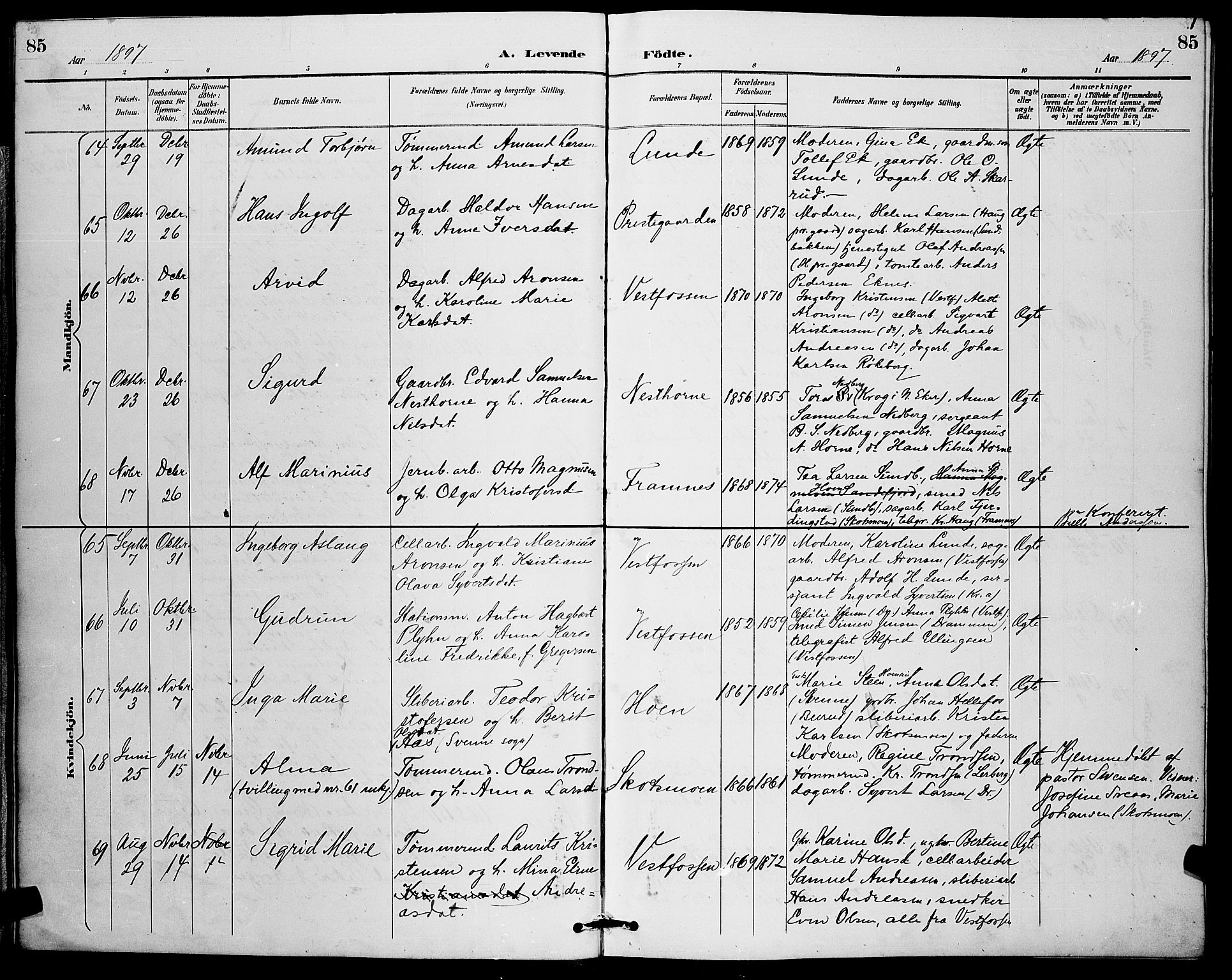 Eiker kirkebøker, SAKO/A-4/G/Ga/L0007: Parish register (copy) no. I 7, 1893-1902, p. 85