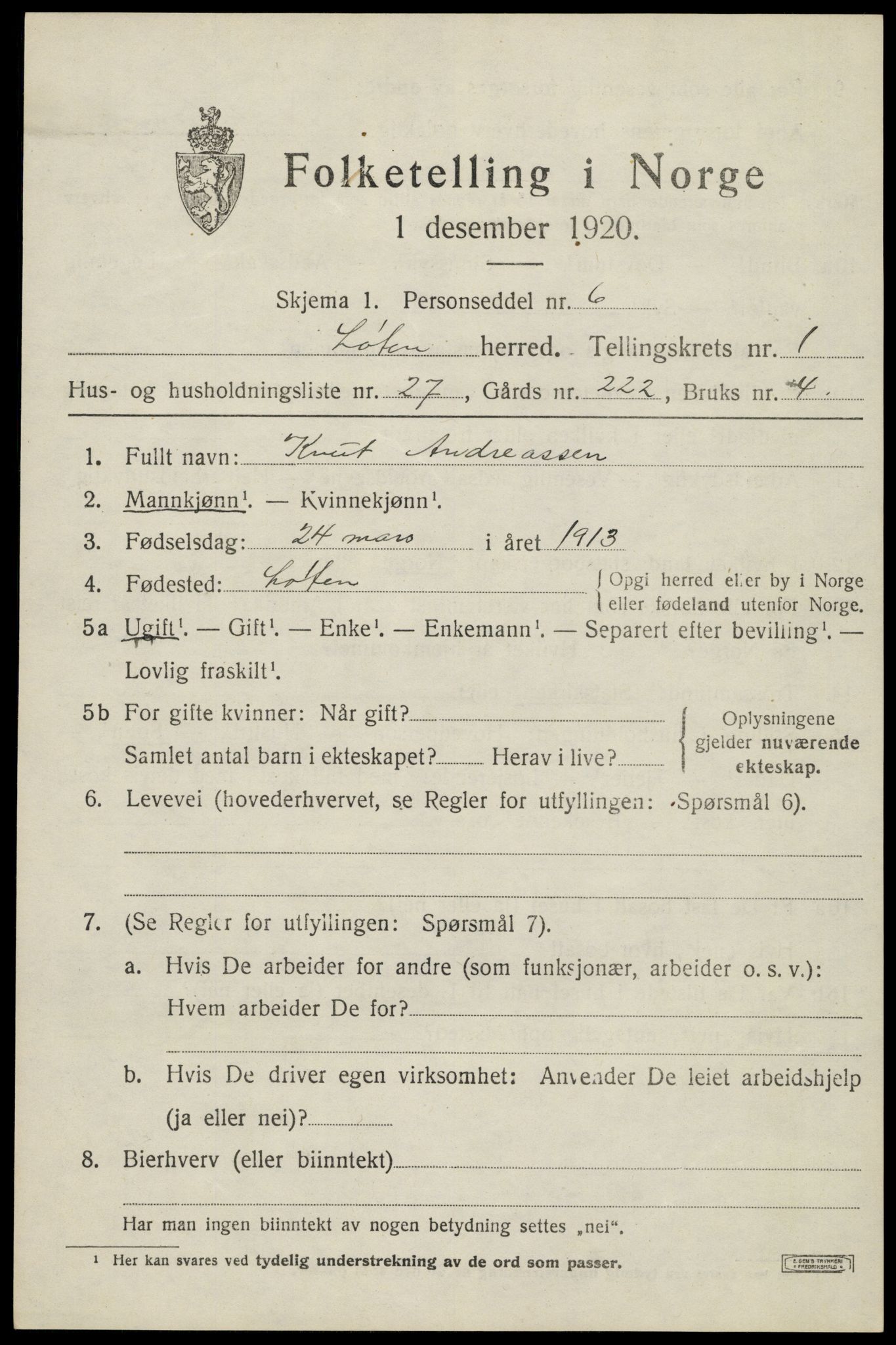 SAH, 1920 census for Løten, 1920, p. 2635